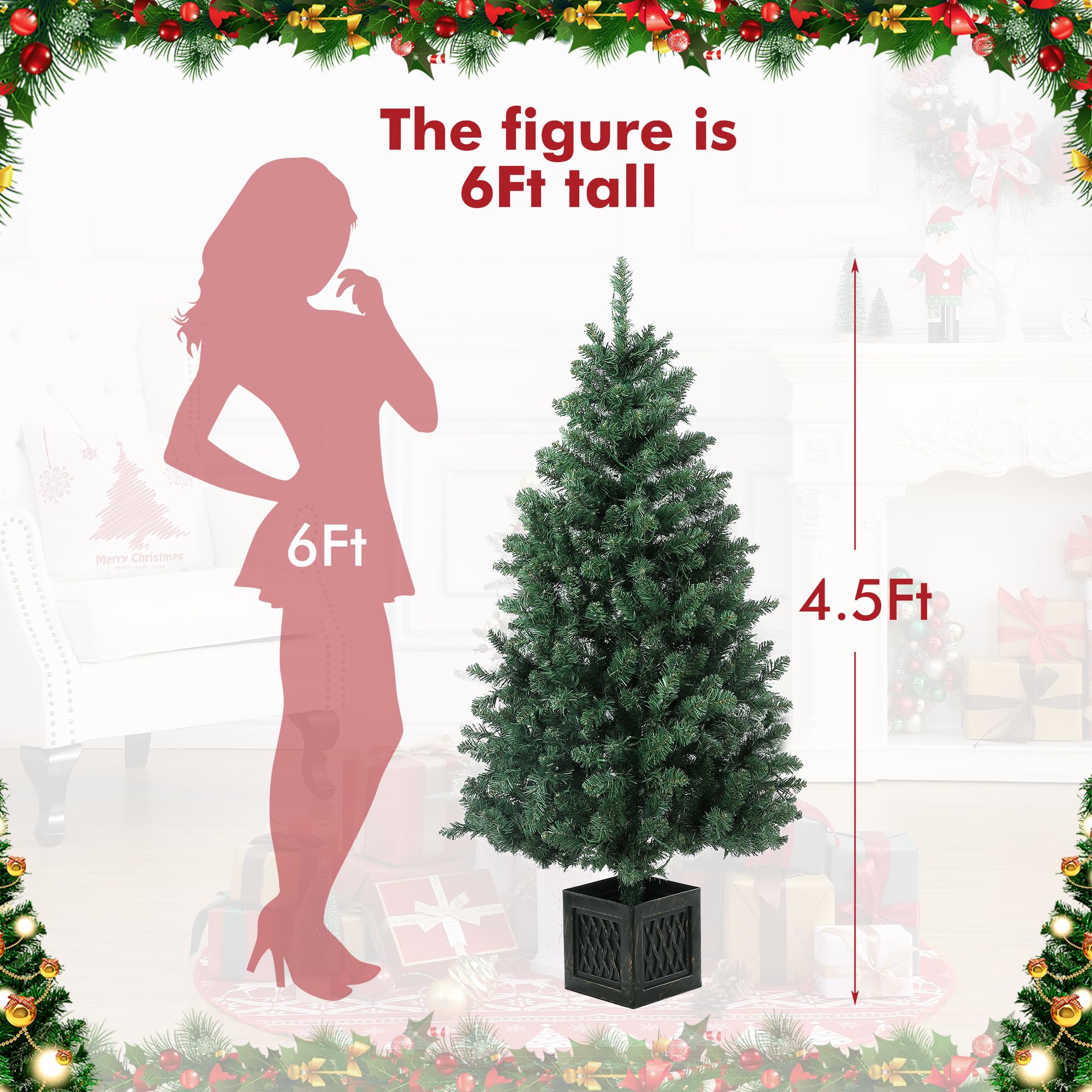 Garvee 4.5ft Christmas Tree with 300 LED Lights, 8 Lighting Modes, Pre-Lit Artificial Fiber Optic Xmas Tree, Potted Christmas Tree Decoration for Home, Office, and Hallways - Image 3