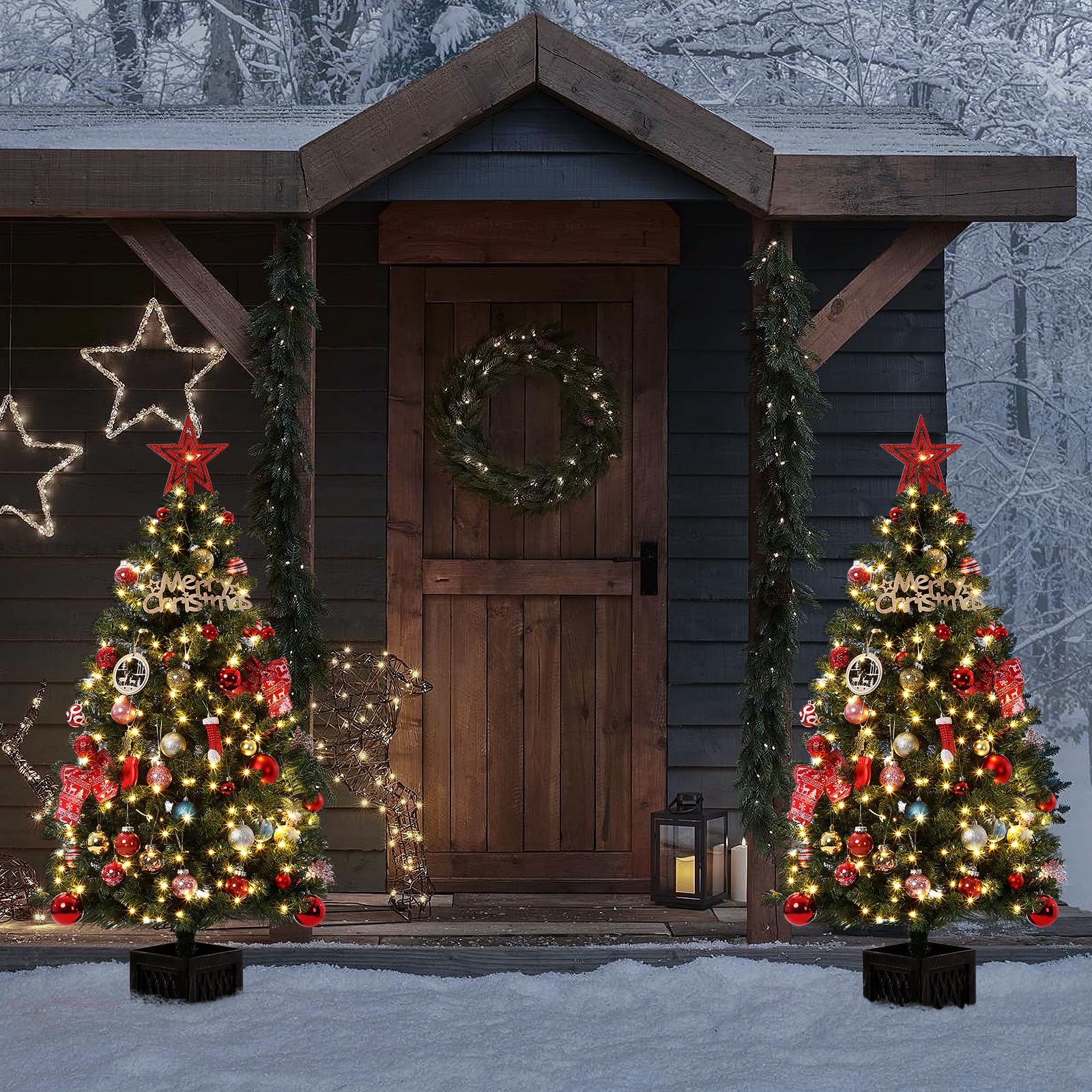 Garvee 4.5ft Christmas Tree with 300 LED Lights, 8 Lighting Modes, Pre-Lit Artificial Fiber Optic Xmas Tree, Potted Christmas Tree Decoration for Home, Office, and Hallways - Image 6