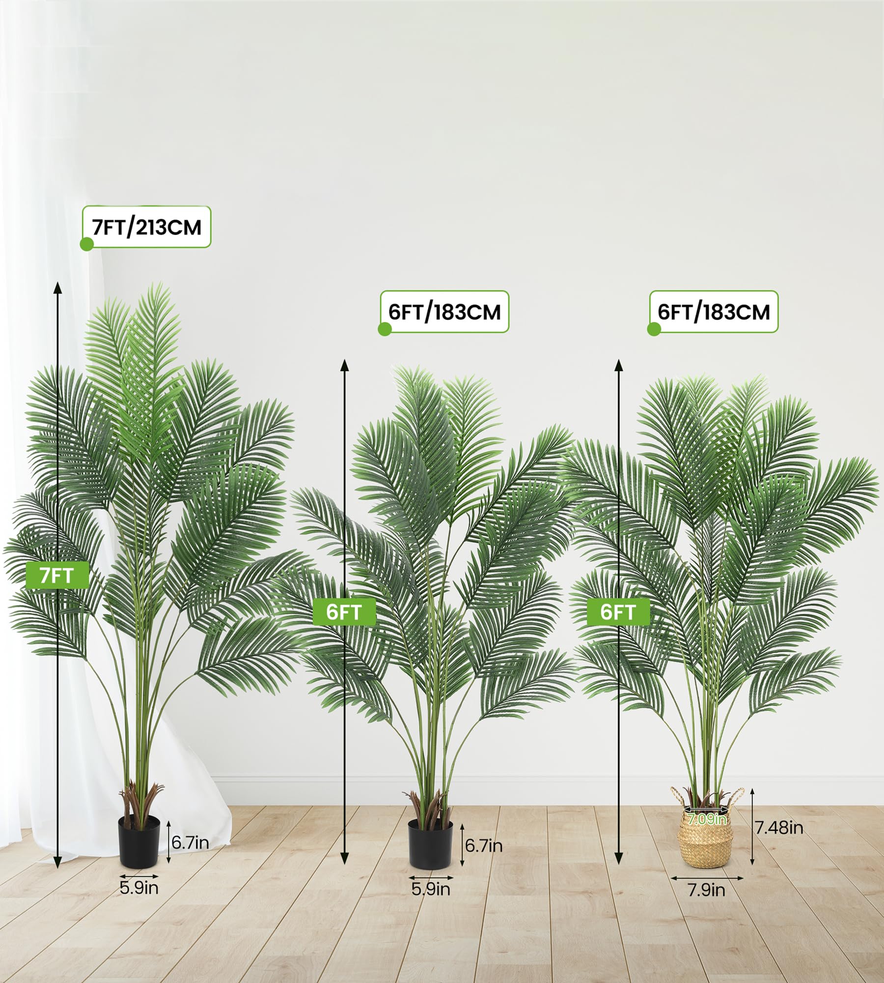 Garvee 6ft Artificial Palm Tree with Straw Pot, Fake Areca Palm Plant Faux Tropical Palm Silk Plant with 15 Trunks House Plant for Indoor Outdoor Home Office Garden Decoration - Image 3