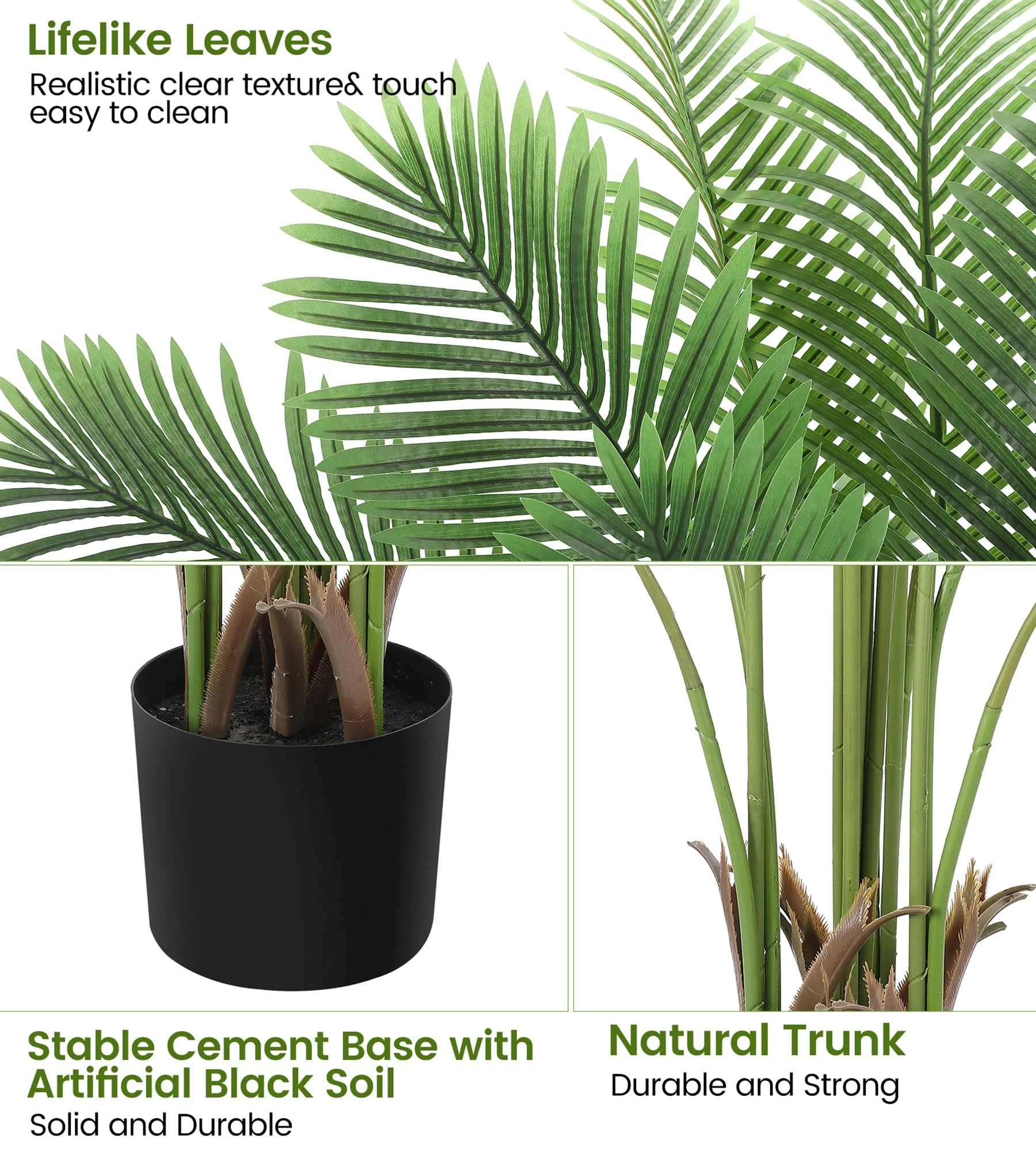 Garvee 6ft Artificial Palm Tree with Straw Pot, Fake Areca Palm Plant Faux Tropical Palm Silk Plant with 15 Trunks House Plant for Indoor Outdoor Home Office Garden Decoration - Image 4