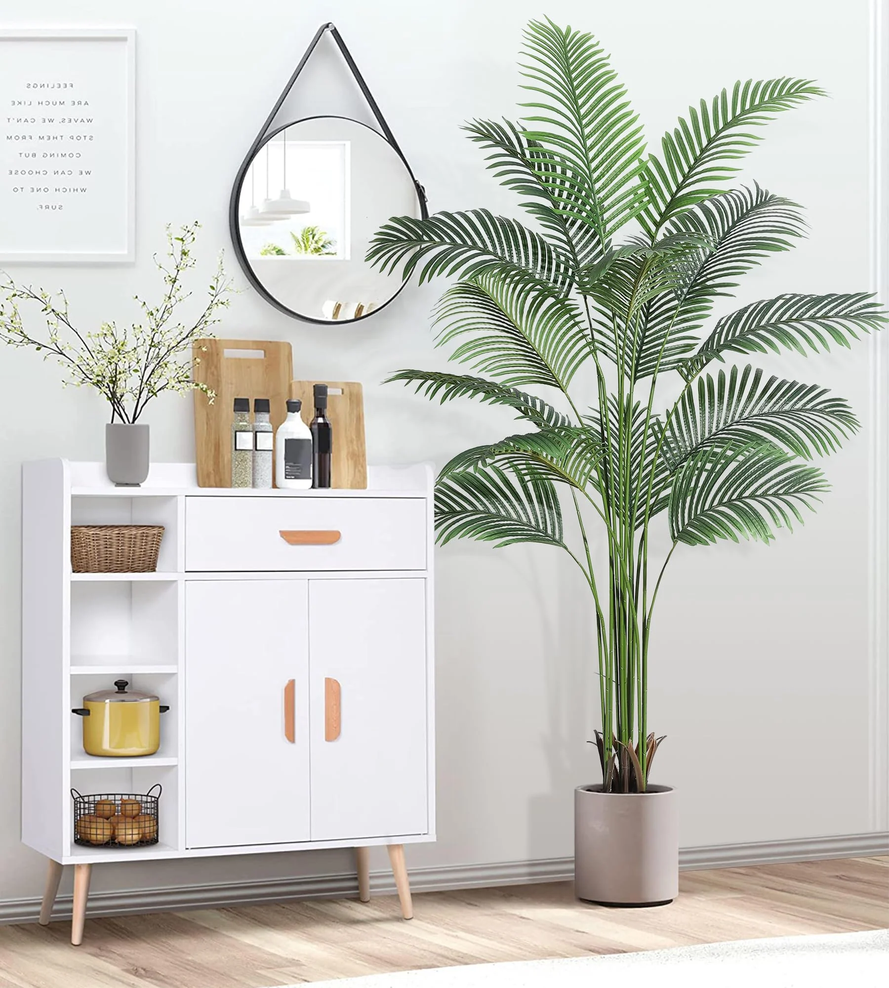 Garvee 6ft Artificial Palm Tree with Straw Pot, Fake Areca Palm Plant Faux Tropical Palm Silk Plant with 15 Trunks House Plant for Indoor Outdoor Home Office Garden Decoration - Image 6