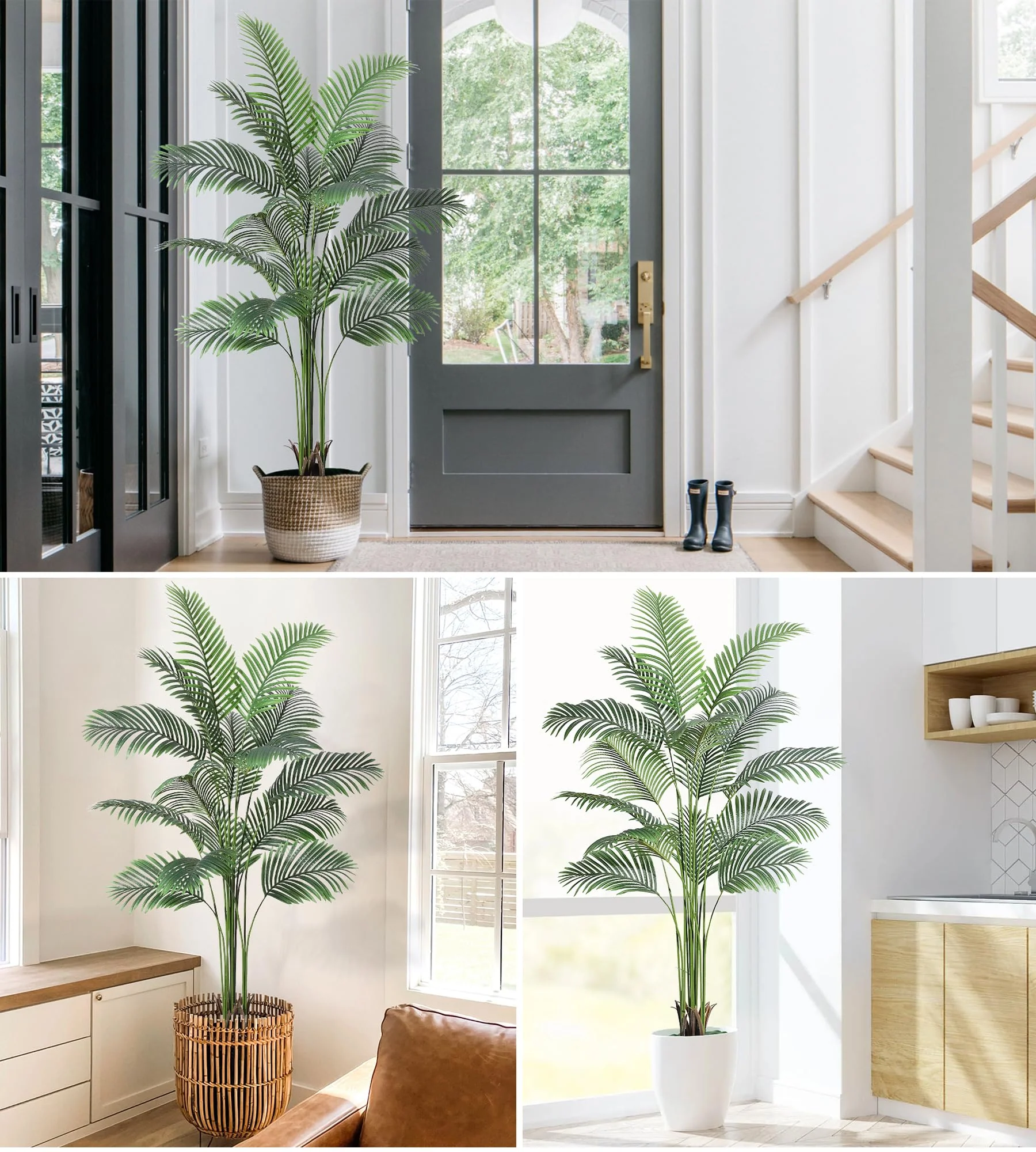 Garvee 6ft Artificial Palm Tree with Straw Pot, Fake Areca Palm Plant Faux Tropical Palm Silk Plant with 15 Trunks House Plant for Indoor Outdoor Home Office Garden Decoration - Image 7