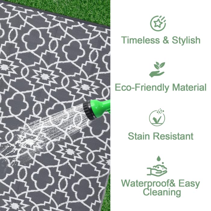 Garvee Outdoor Grey & White 8x10 Plastic Straw Rug, Waterproof Reversible Carpet for Camping, RV, Backyard, Deck, Beach - Image 3