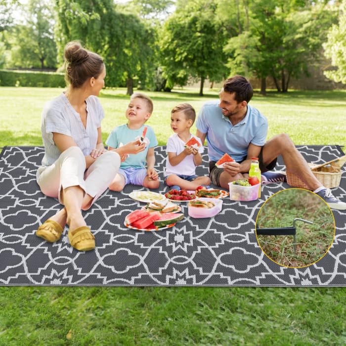 Garvee Outdoor Grey & White 8x10 Plastic Straw Rug, Waterproof Reversible Carpet for Camping, RV, Backyard, Deck, Beach - Image 5