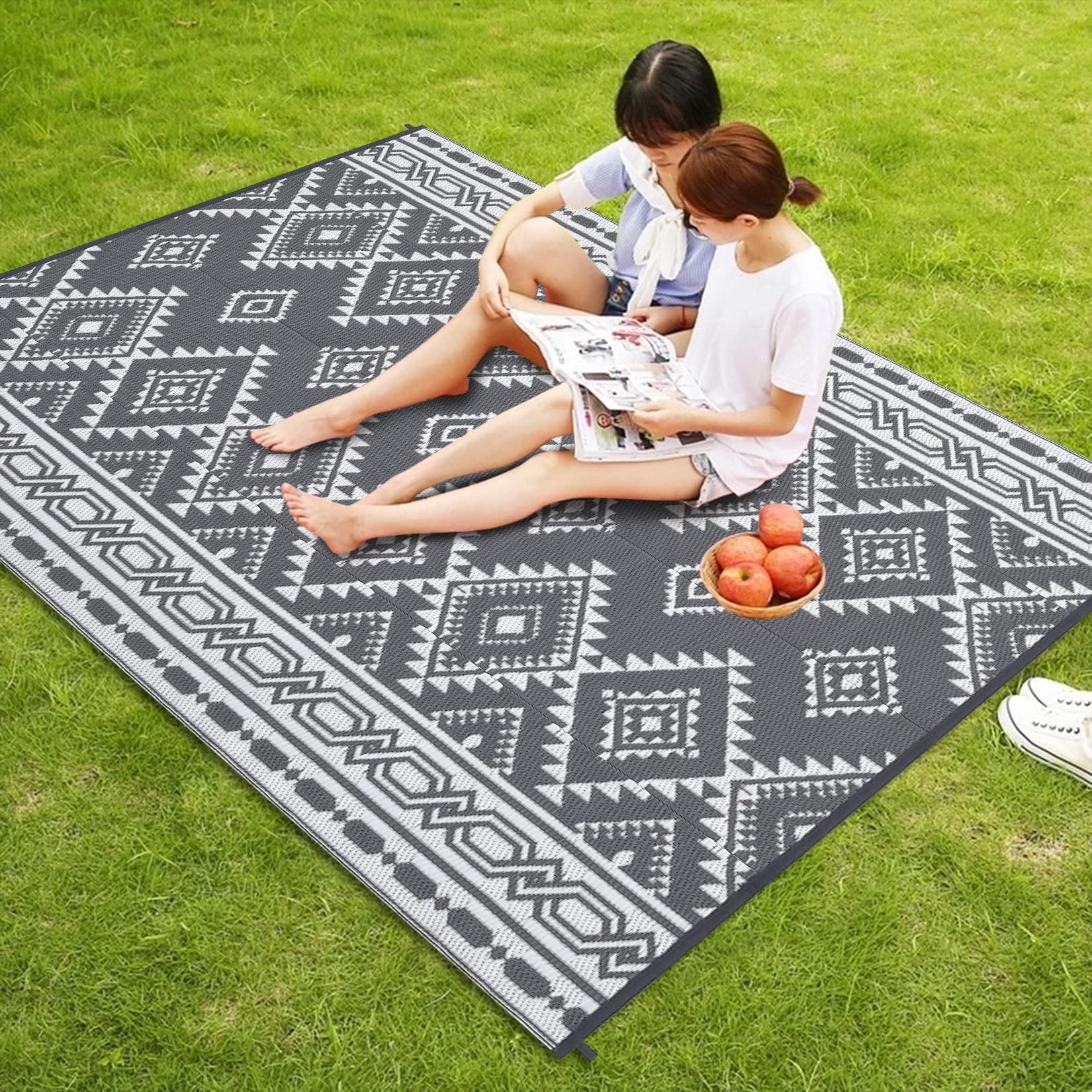 Garvee Outdoor Grey & White 8x10 Reversible Mats, Plastic Straw Rug, Modern Area Rug, Large Floor Mat for Outdoors, RV, Patio, Backyard, Deck, Picnic, Beach, Trailer, Camping, Porch, Balcony - Image 3
