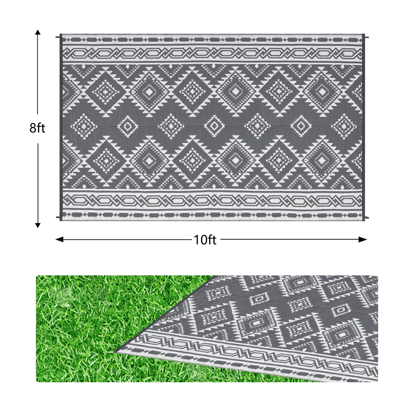 Garvee Outdoor Grey & White 8x10 Reversible Mats, Plastic Straw Rug, Modern Area Rug, Large Floor Mat for Outdoors, RV, Patio, Backyard, Deck, Picnic, Beach, Trailer, Camping, Porch, Balcony - Image 4