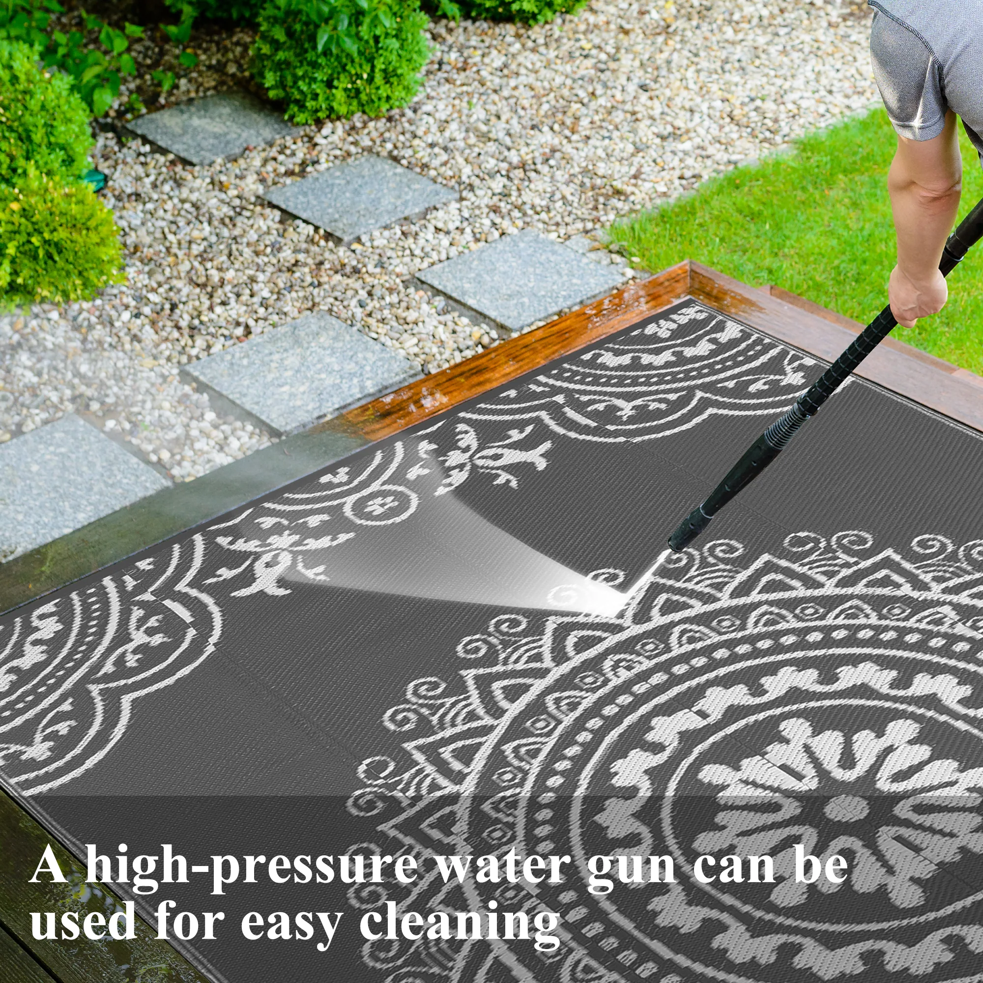 Garvee Outdoor Grey & White 8x10 Reversible Plastic Straw Rug - Durable, Weather-Resistant, Soft, Lightweight - Modern Outdoor Patio Mat for RV, Beach, Camping - Image 4