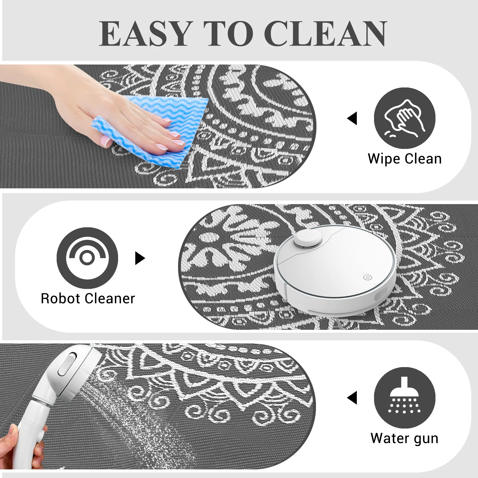 Garvee Outdoor Grey & White 8x10 Reversible Plastic Straw Rug - Durable, Weather-Resistant, Soft, Lightweight - Modern Outdoor Patio Mat for RV, Beach, Camping - Image 7