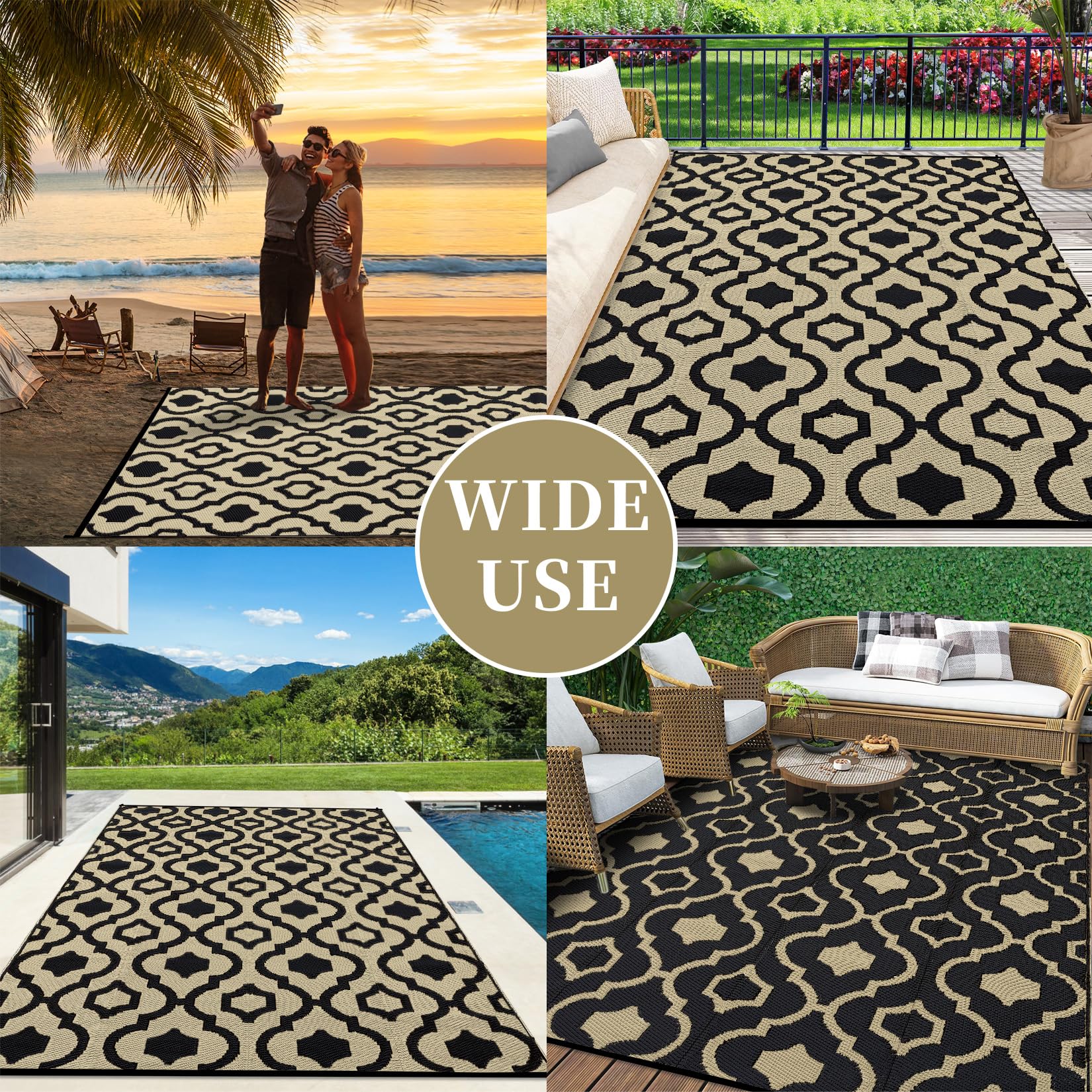 Garvee Outdoor Brown & Black 8x10 Plastic Straw Rug, Waterproof Reversible Portable Carpet for Camping, RV, Backyard, Patio, Balcony - Image 7