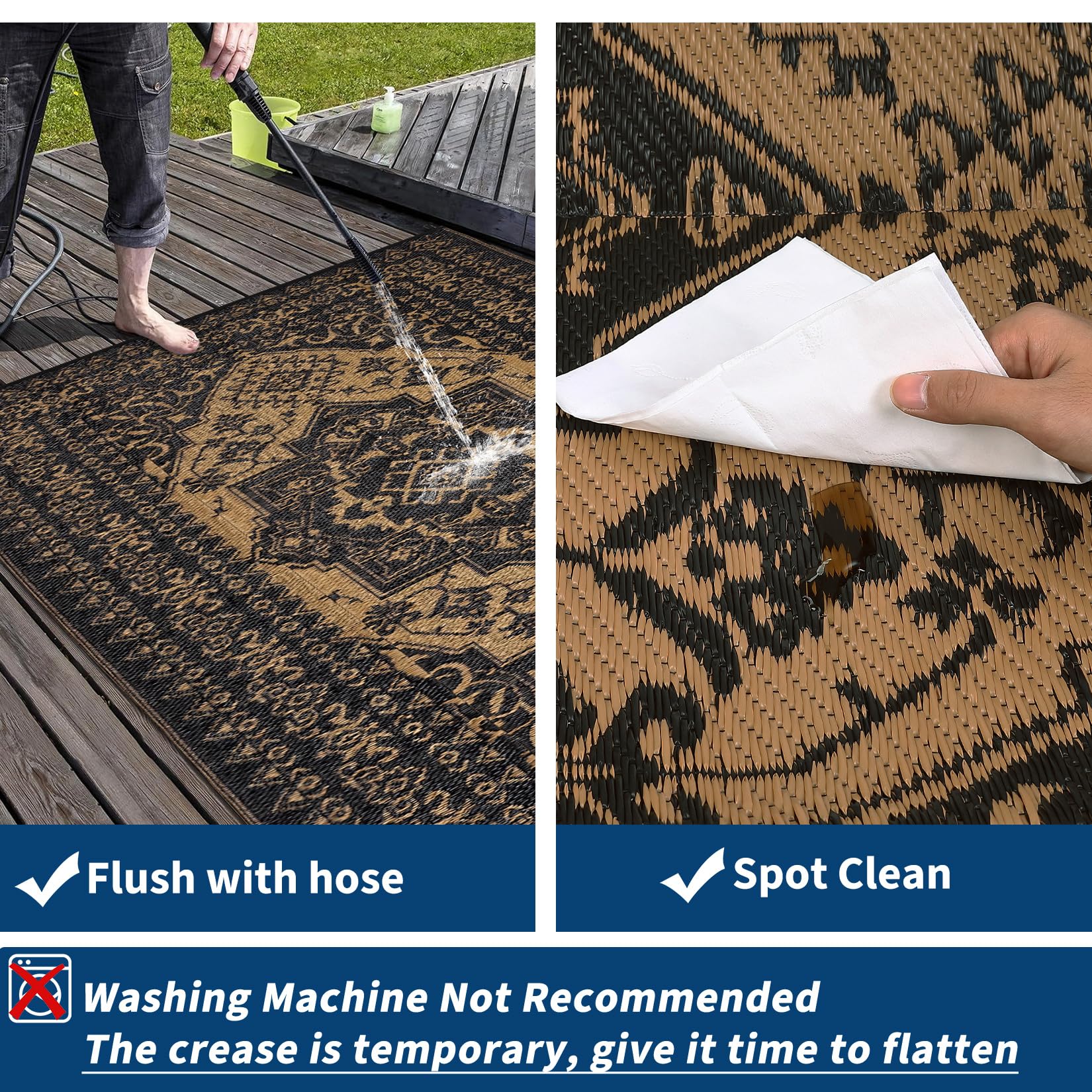 Garvee 8x10 Outdoor Rug Waterproof Reversible Plastic Straw Vintage Medallion Design Polypropylene Non-Slip Patio Camp RV Mat Balcony Deck - Image 4