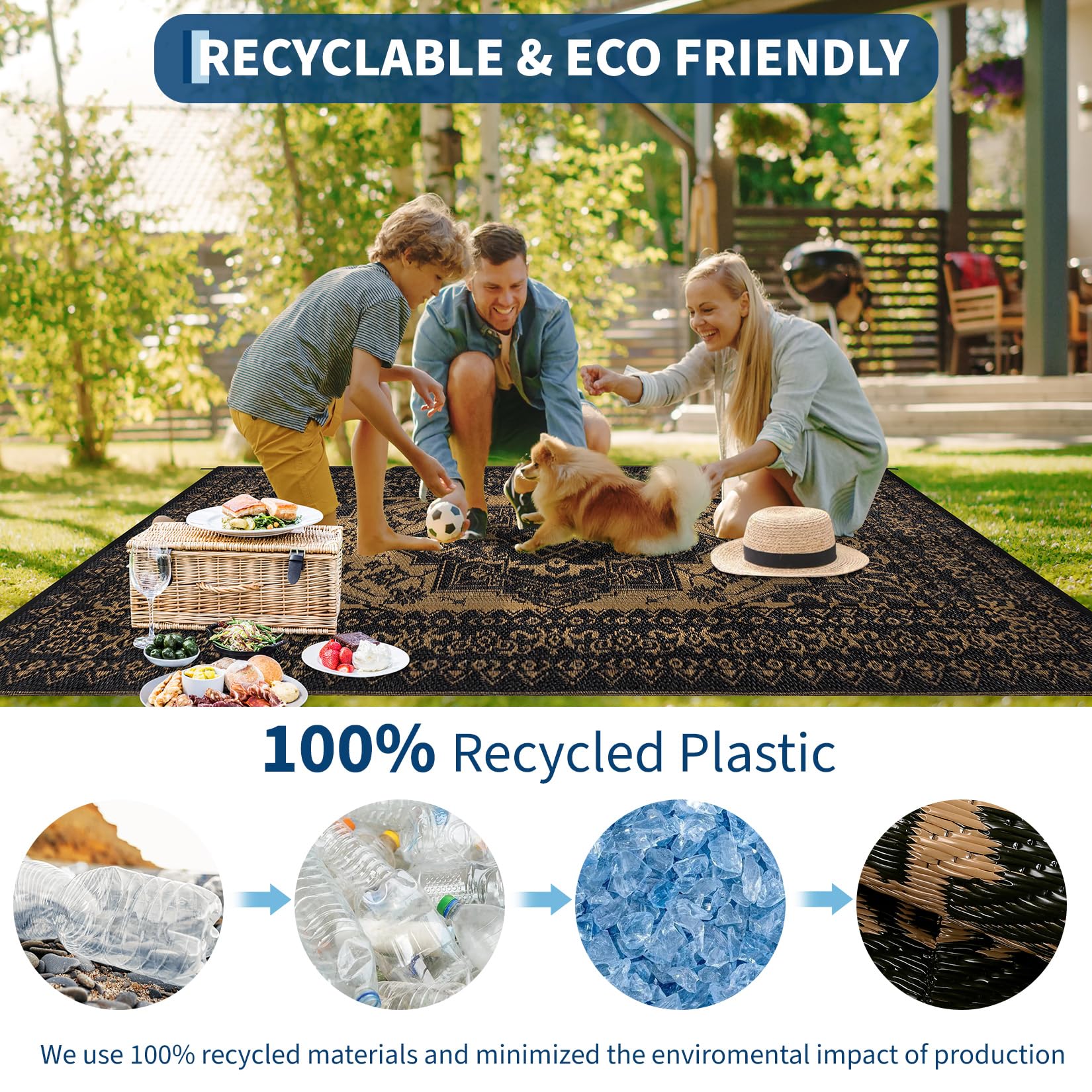 Garvee 8x10 Outdoor Rug Waterproof Reversible Plastic Straw Vintage Medallion Design Polypropylene Non-Slip Patio Camp RV Mat Balcony Deck - Image 7