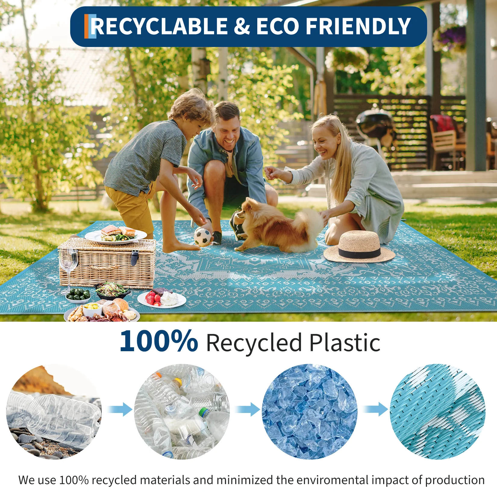 Garvee Outdoor Light Blue & White 8x10 Plastic Straw Rug, Waterproof Stain Resistant Reversible Carpet for Camping, Garden, Backyard, RV, Patio - Image 11