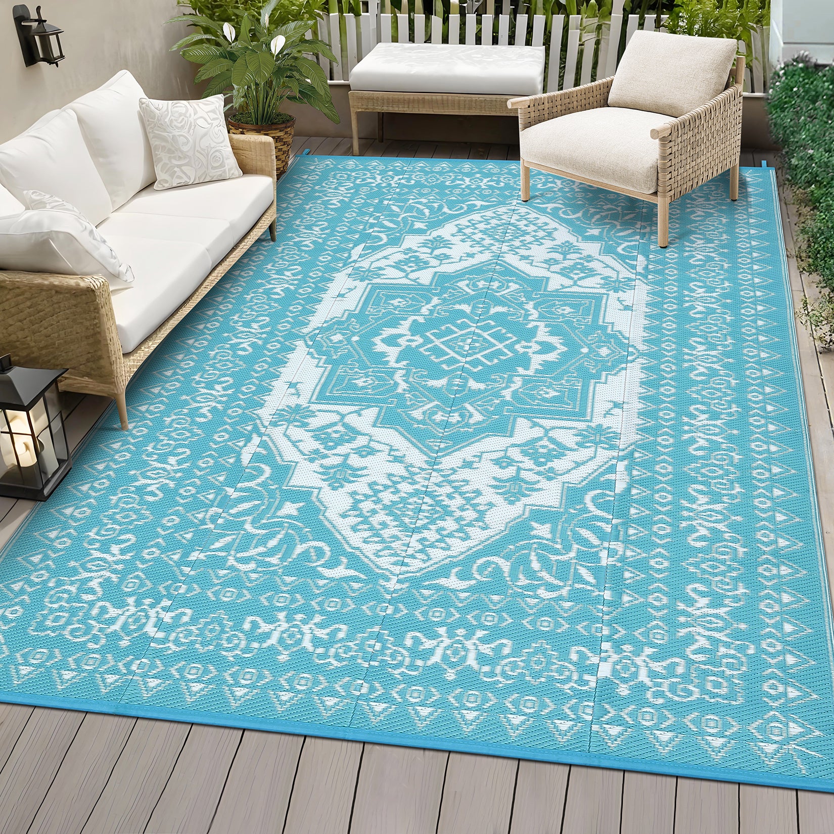 Garvee Outdoor Light Blue & White 8x10 Plastic Straw Rug, Waterproof Stain Resistant Reversible Carpet for Camping, Garden, Backyard, RV, Patio - Image 13