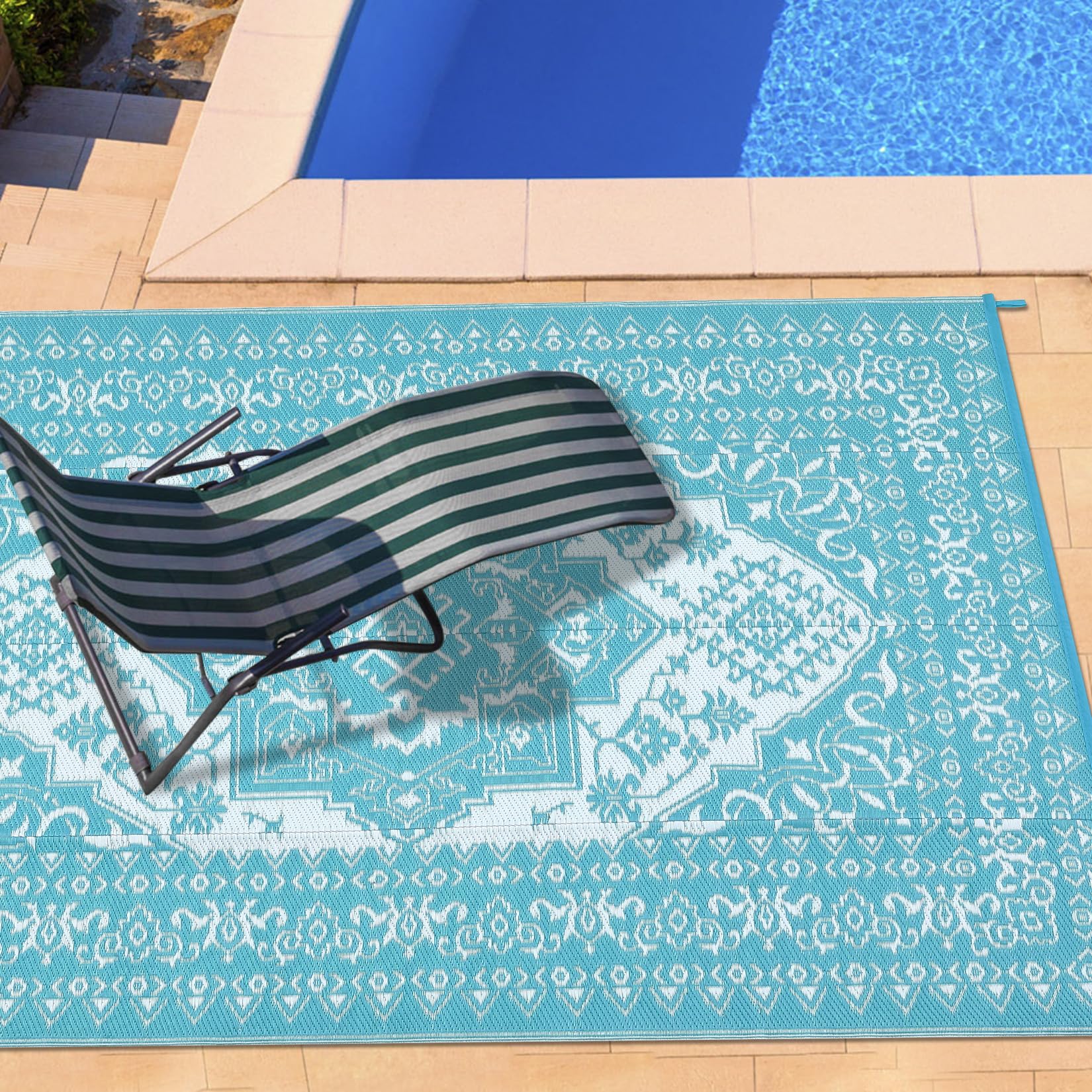 Garvee Outdoor Light Blue & White 8x10 Plastic Straw Rug, Waterproof Stain Resistant Reversible Carpet for Camping, Garden, Backyard, RV, Patio - Image 14