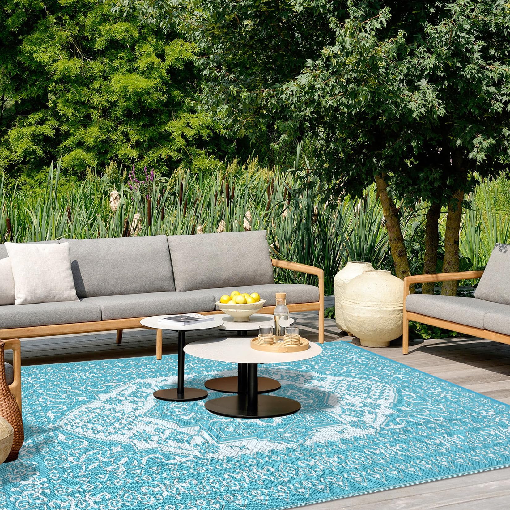 Garvee Outdoor Light Blue & White 8x10 Plastic Straw Rug, Waterproof Stain Resistant Reversible Carpet for Camping, Garden, Backyard, RV, Patio - Image 17