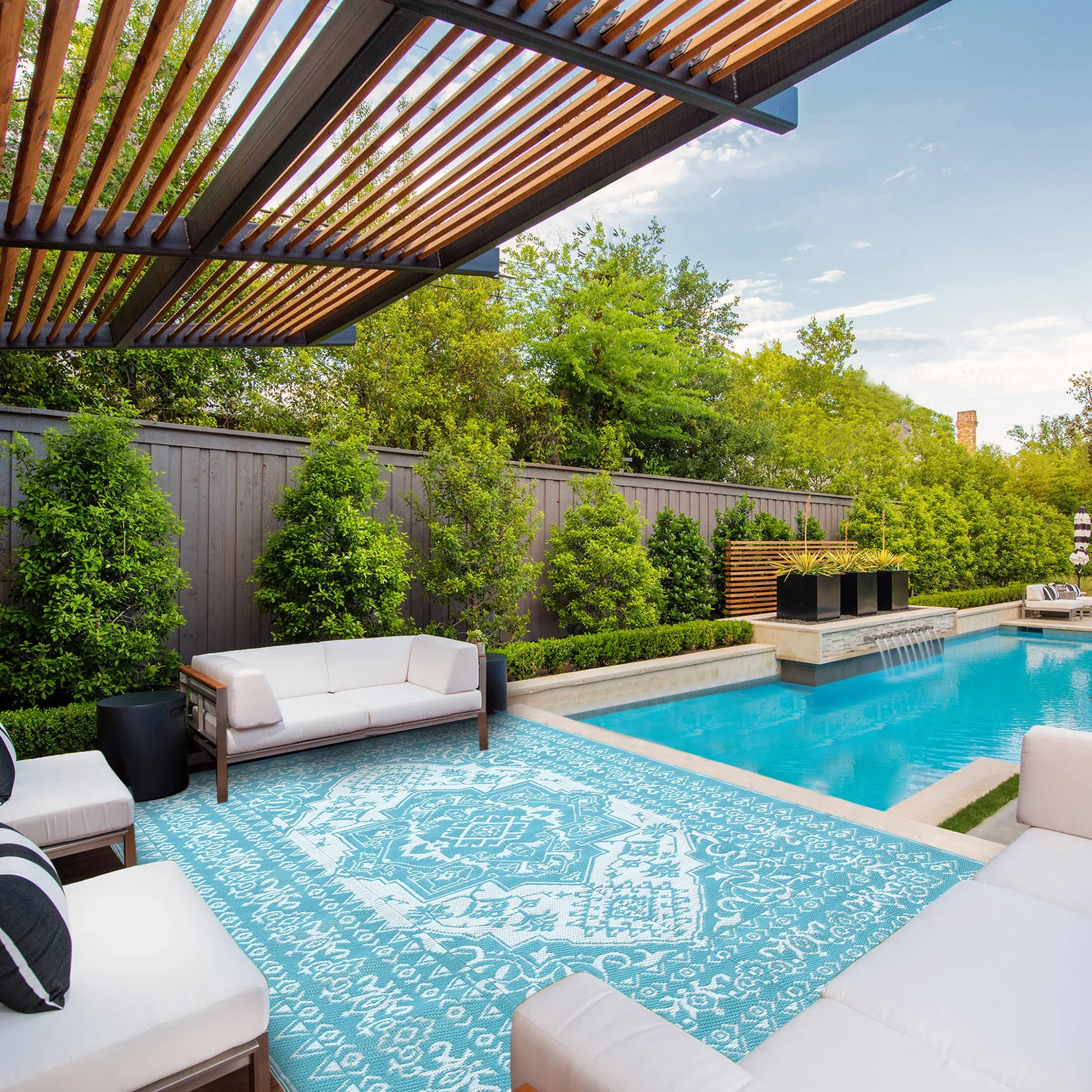 Garvee Outdoor Light Blue & White 8x10 Plastic Straw Rug, Waterproof Stain Resistant Reversible Carpet for Camping, Garden, Backyard, RV, Patio - Image 19