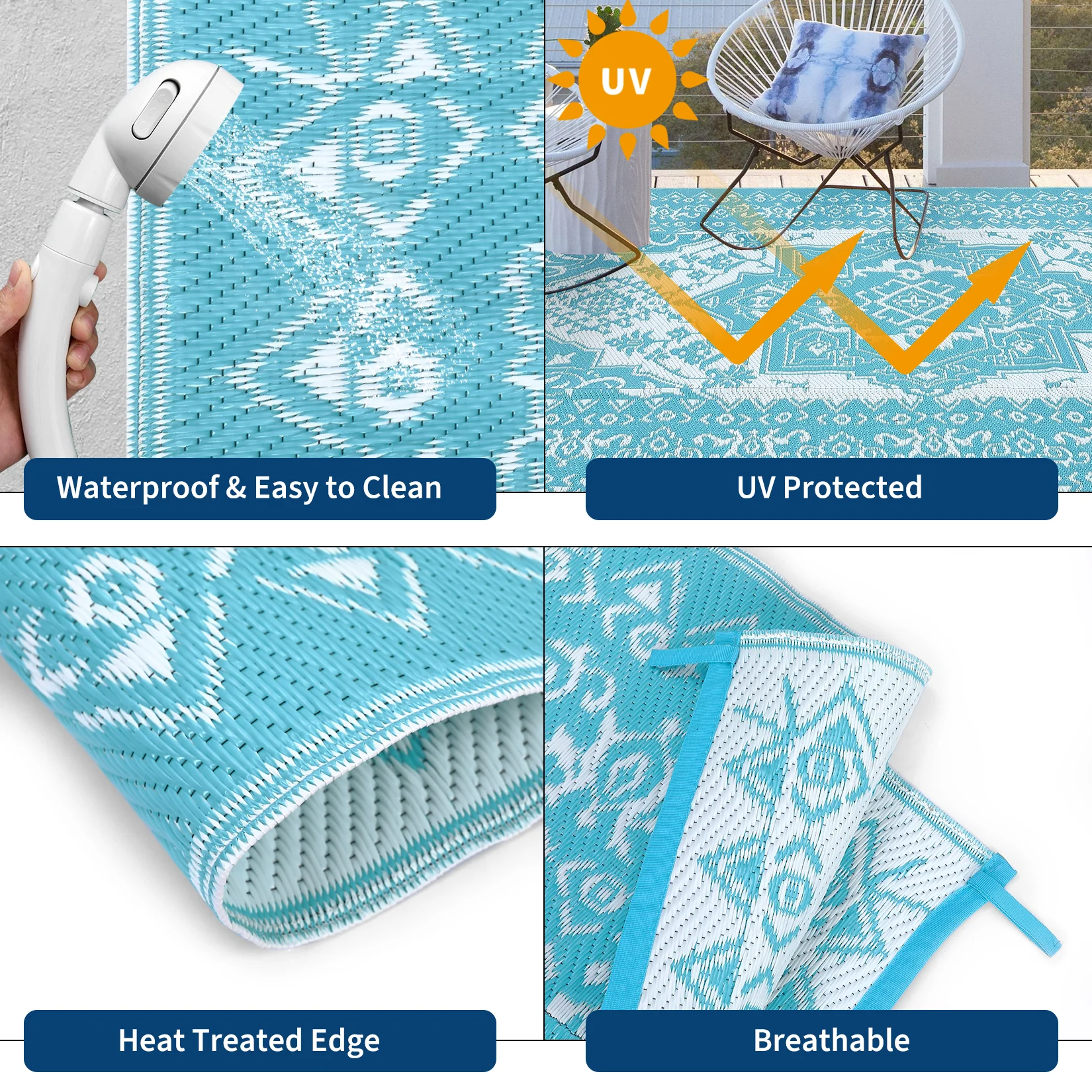 Garvee Outdoor Light Blue & White 8x10 Plastic Straw Rug, Waterproof Stain Resistant Reversible Carpet for Camping, Garden, Backyard, RV, Patio - Image 3