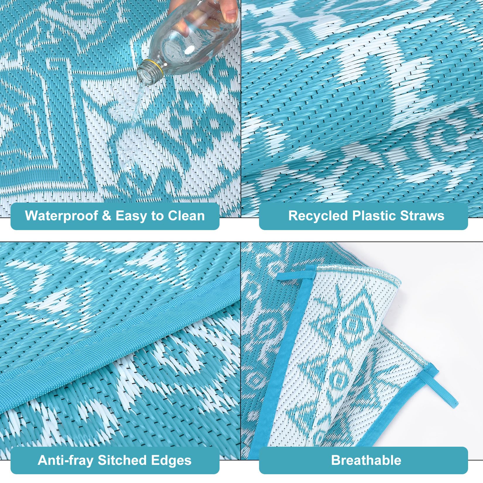 Garvee Outdoor Light Blue & White 8x10 Plastic Straw Rug, Waterproof Stain Resistant Reversible Carpet for Camping, Garden, Backyard, RV, Patio - Image 4