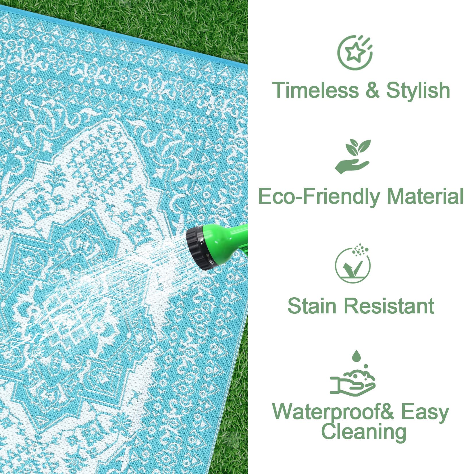 Garvee Outdoor Light Blue & White 8x10 Plastic Straw Rug, Waterproof Stain Resistant Reversible Carpet for Camping, Garden, Backyard, RV, Patio - Image 5