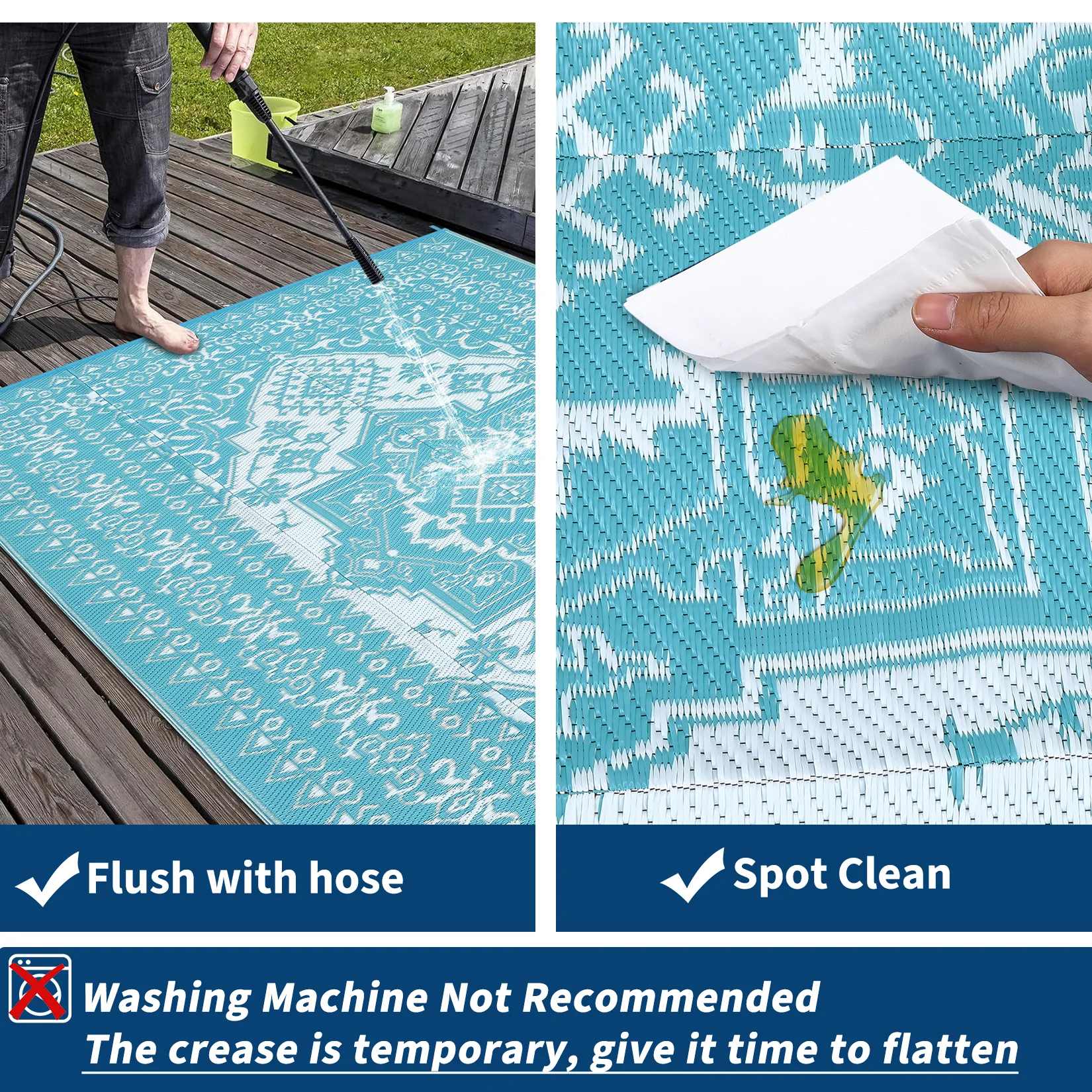 Garvee Outdoor Light Blue & White 8x10 Plastic Straw Rug, Waterproof Stain Resistant Reversible Carpet for Camping, Garden, Backyard, RV, Patio - Image 6