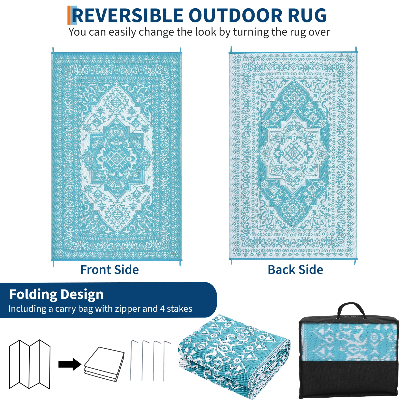 Garvee Outdoor Light Blue & White 8x10 Plastic Straw Rug, Waterproof Stain Resistant Reversible Carpet for Camping, Garden, Backyard, RV, Patio - Image 7
