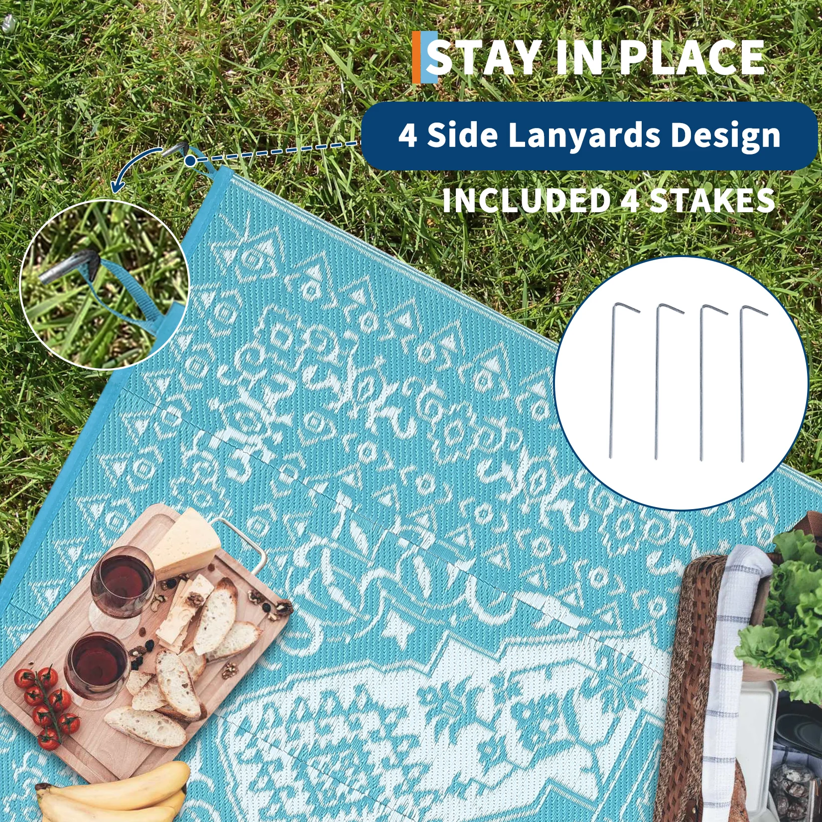 Garvee Outdoor Light Blue & White 8x10 Plastic Straw Rug, Waterproof Stain Resistant Reversible Carpet for Camping, Garden, Backyard, RV, Patio - Image 8