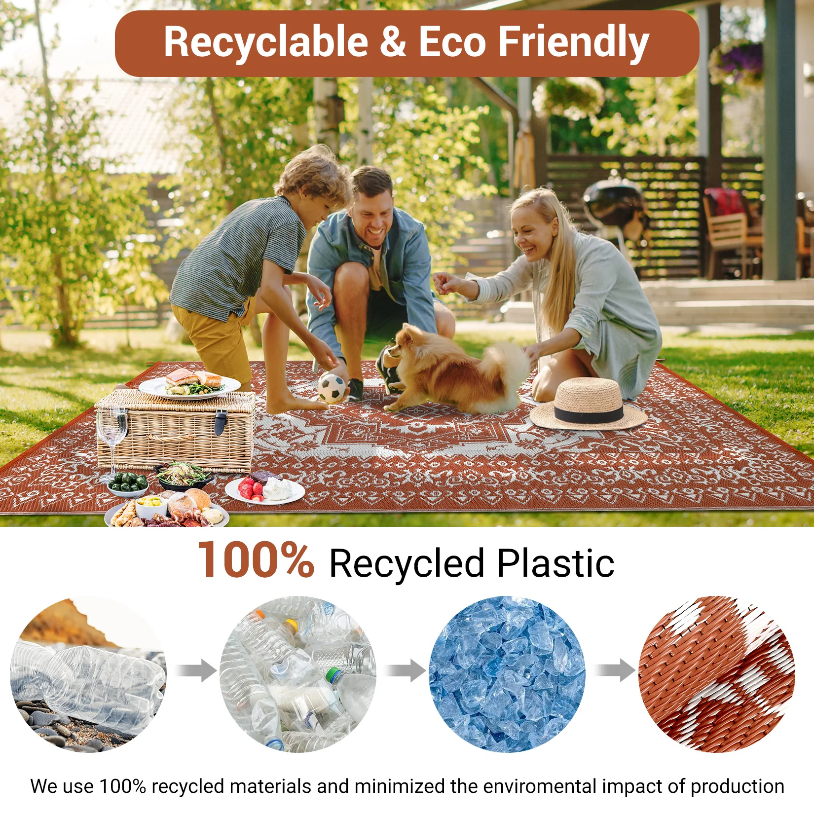 Garvee Outdoor Brick Red 8x10 Plastic Straw Rug, Waterproof Stain Resistant Reversible for Camping, Garden, Backyard, RV, Patio - Image 5