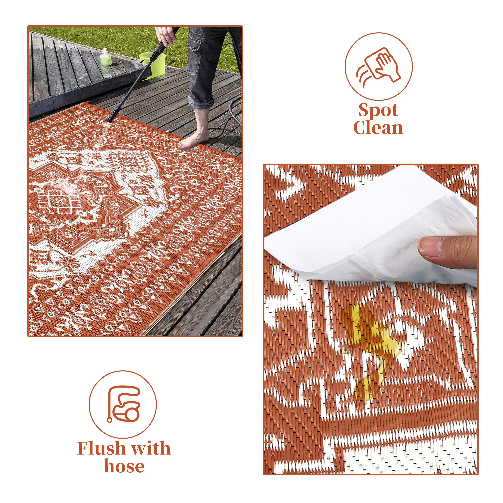 Garvee Outdoor Brick Red 8x10 Plastic Straw Rug, Waterproof Stain Resistant Reversible for Camping, Garden, Backyard, RV, Patio - Image 7