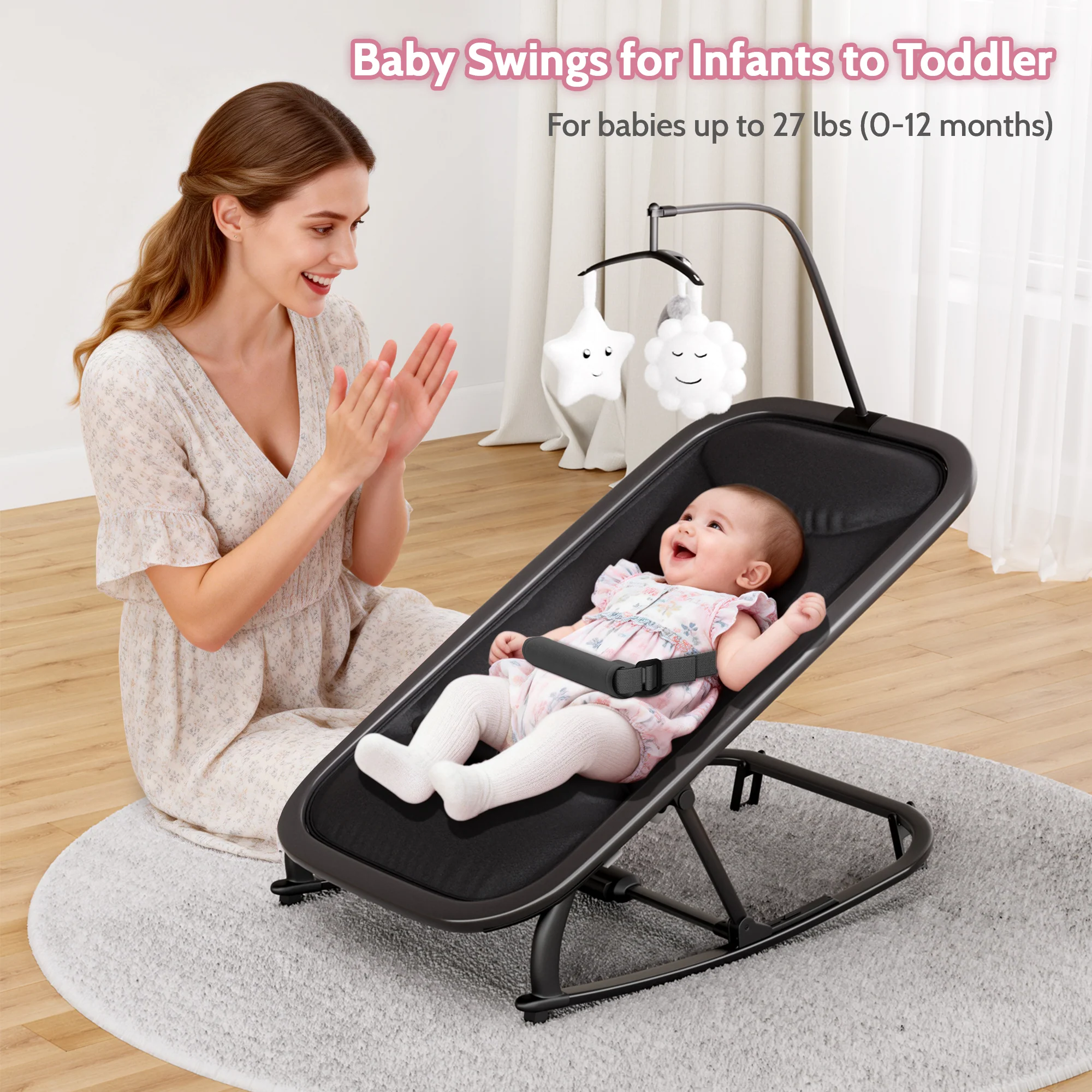 Garvee Aluminum Frame Baby Swing in Adjustable 3-Position Design with Toy Bar, Forward & Back Rocking and Lockable Stationary Mode for Infants, Black - Image 3