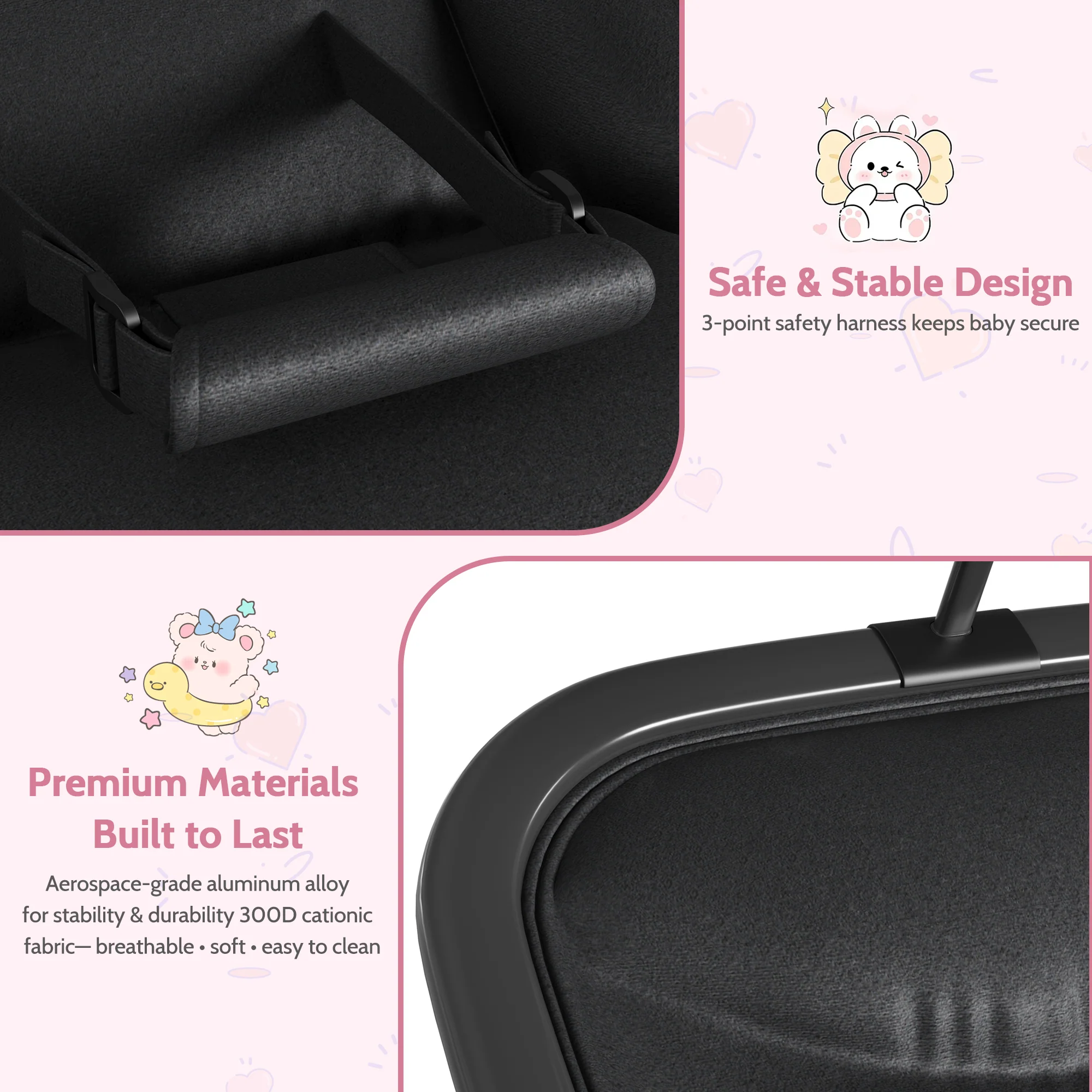 Garvee Aluminum Frame Baby Swing in Adjustable 3-Position Design with Toy Bar, Forward & Back Rocking and Lockable Stationary Mode for Infants, Black - Image 6