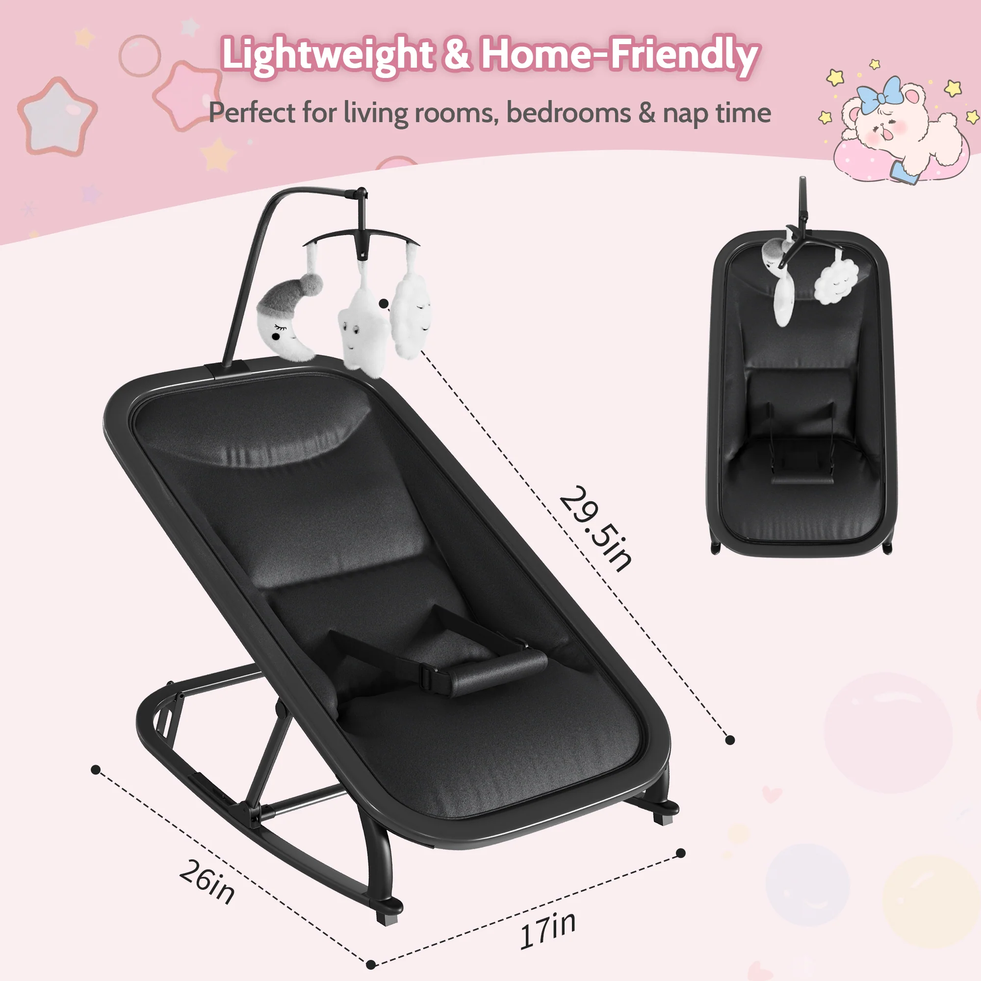 Garvee Aluminum Frame Baby Swing in Adjustable 3-Position Design with Toy Bar, Forward & Back Rocking and Lockable Stationary Mode for Infants, Black - Image 8