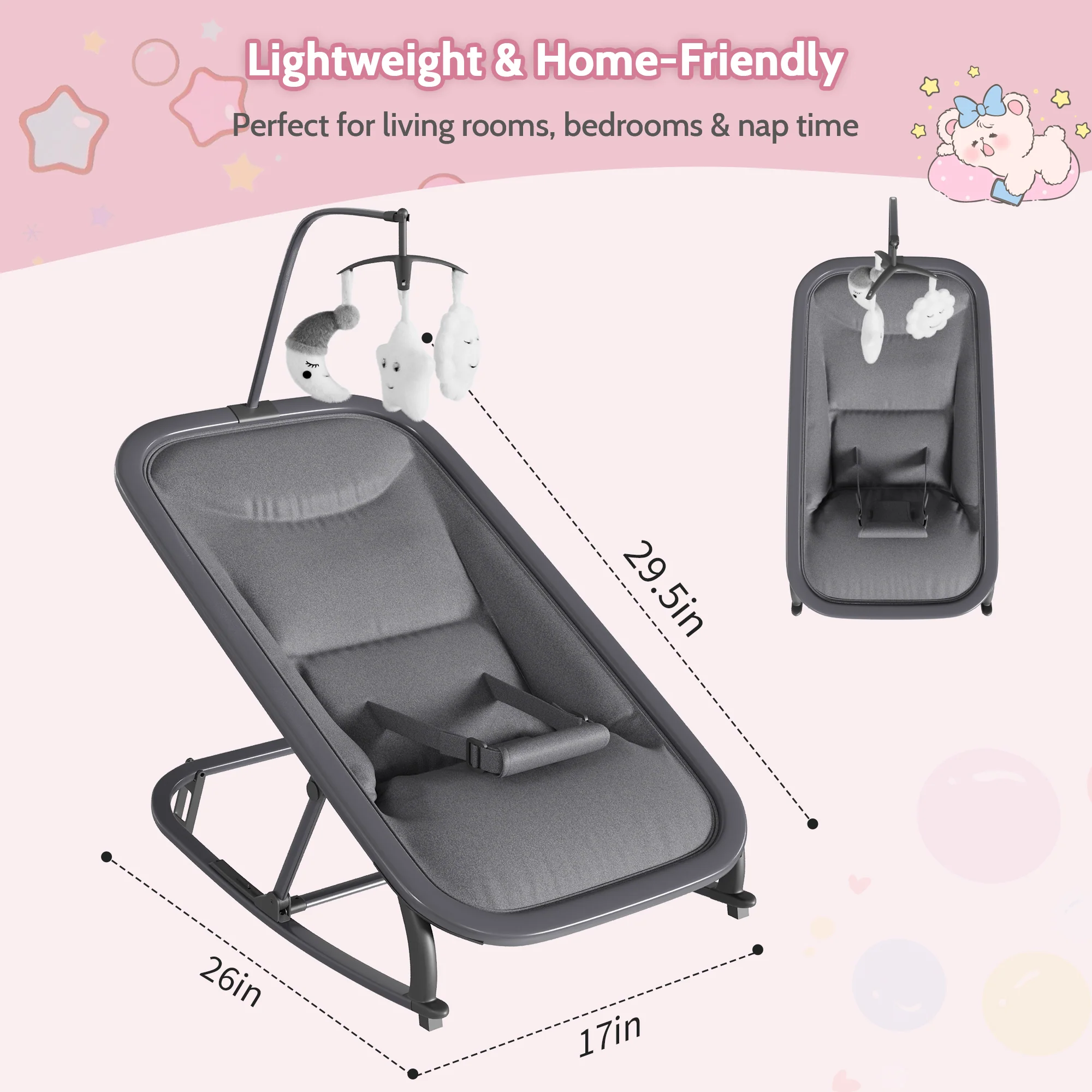 Garvee Aluminum Frame Baby Swing in Adjustable 3-Position Design with Toy Bar, Forward & Back Rocking and Lockable Stationary Mode for Infants, Grey - Image 8