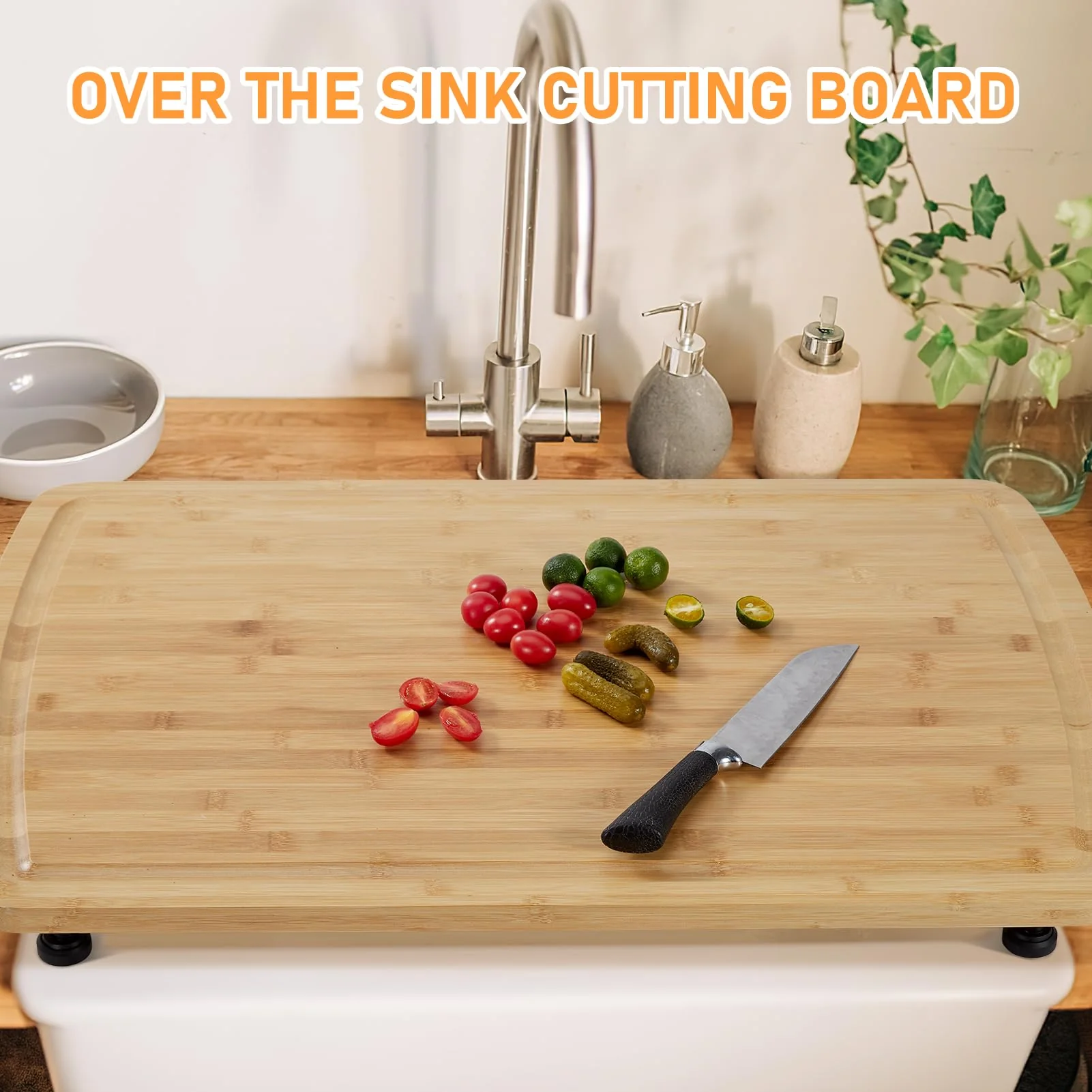Garvee Bamboo Stovetop Cover, 30" x 20" Extra Large Countertop Cutting Board with Juice Grooves & Adjustable Legs, Dual-purpose Chopping Board for Electric Stove Burner, RV Camper Gas Cook Top Cover - Image 6
