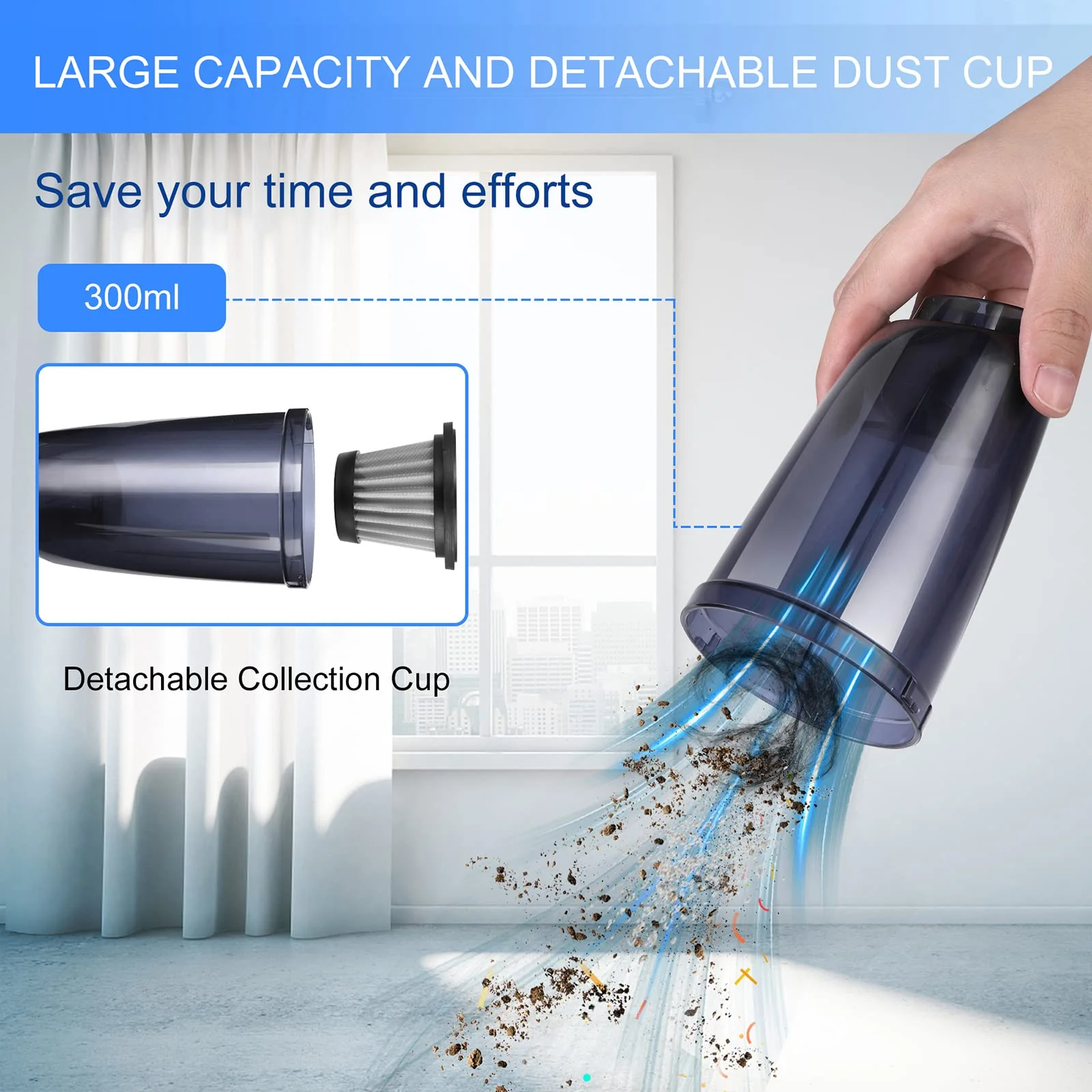 Garvee Car Handheld Vacuums, 8500Pa High Power Portable Mini Cordless Rechargeable Vacuum Cleaner for Car, Office Home and Pet Hair - Image 4