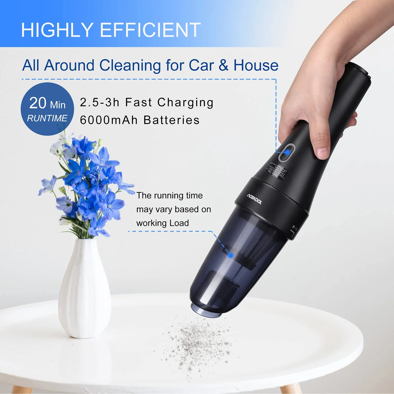 Garvee Car Handheld Vacuums, 8500Pa High Power Portable Mini Cordless Rechargeable Vacuum Cleaner for Car, Office Home and Pet Hair - Image 7