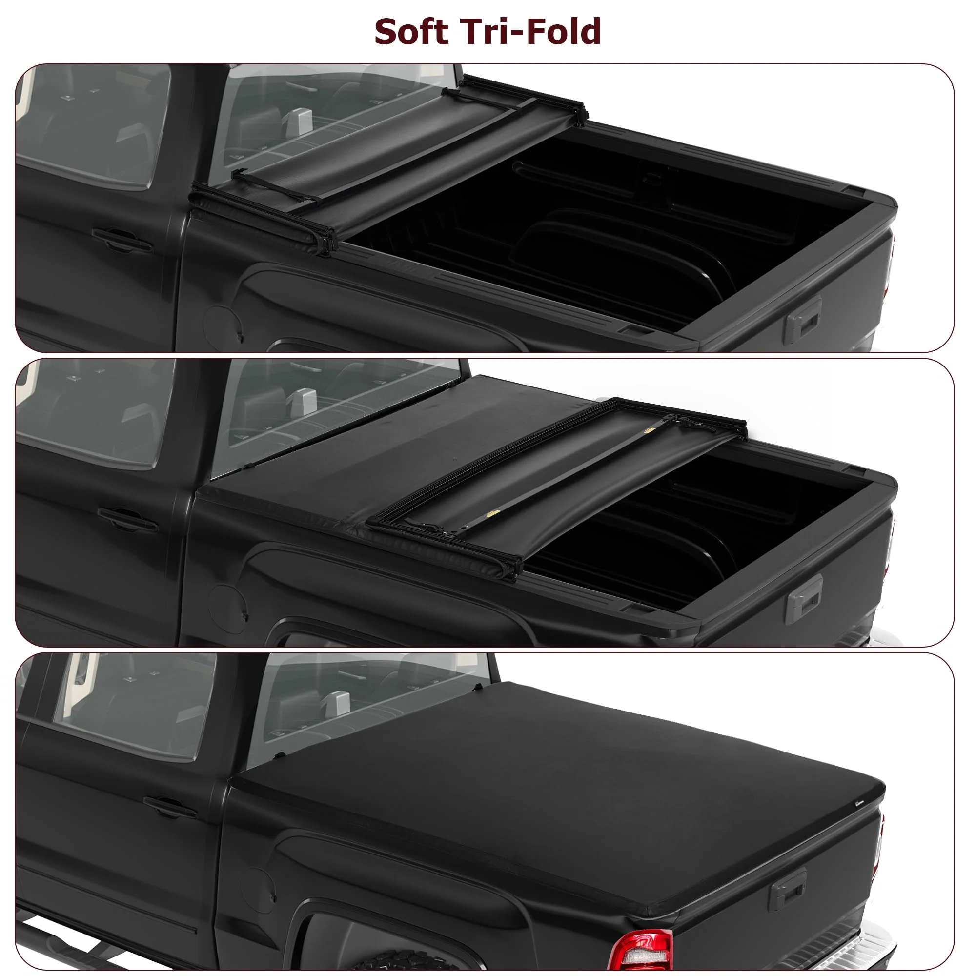 Garvee Soft Tri-Fold Truck Bed Tonneau Cover Compatible with 2009-2024 Dodge Ram 1500(Classic&New), Fleetside 5.7 ft Bed Without Rambox - Image 3