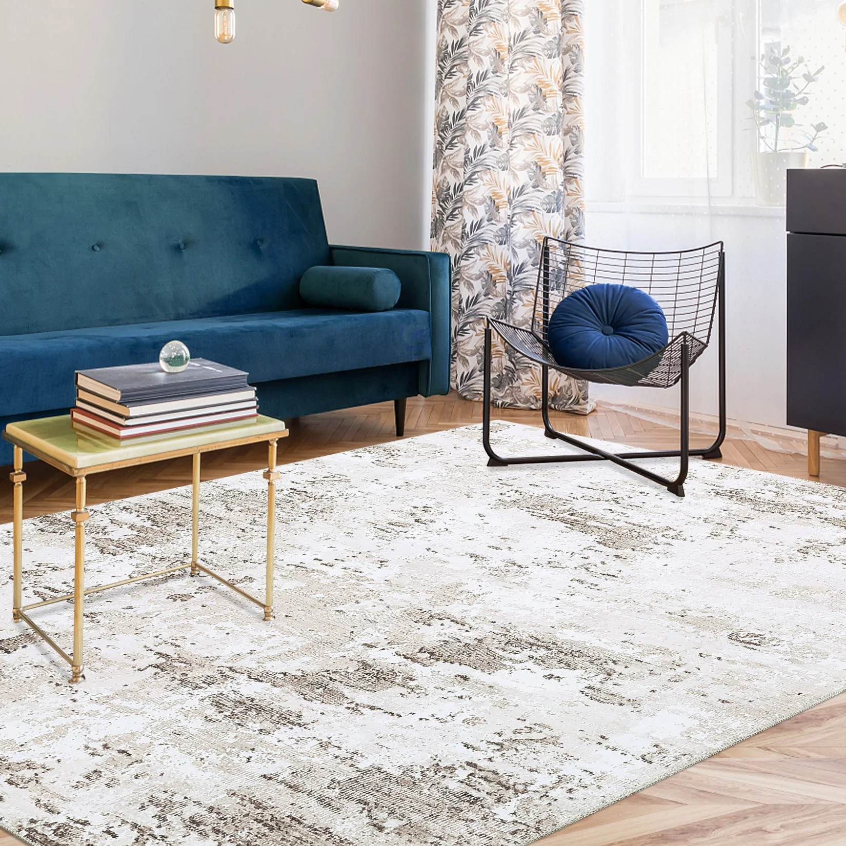 Garvee Abstract Taupe 5x7 Machine Washable Modern Rug Distressed Floor Mat Indoor Soft Floor Cover Low Pile Living Room Rug Non-Shedding Foldable Washable Throw Carpet Non Slip Bedroom Thin Rug Taupe - Image 3