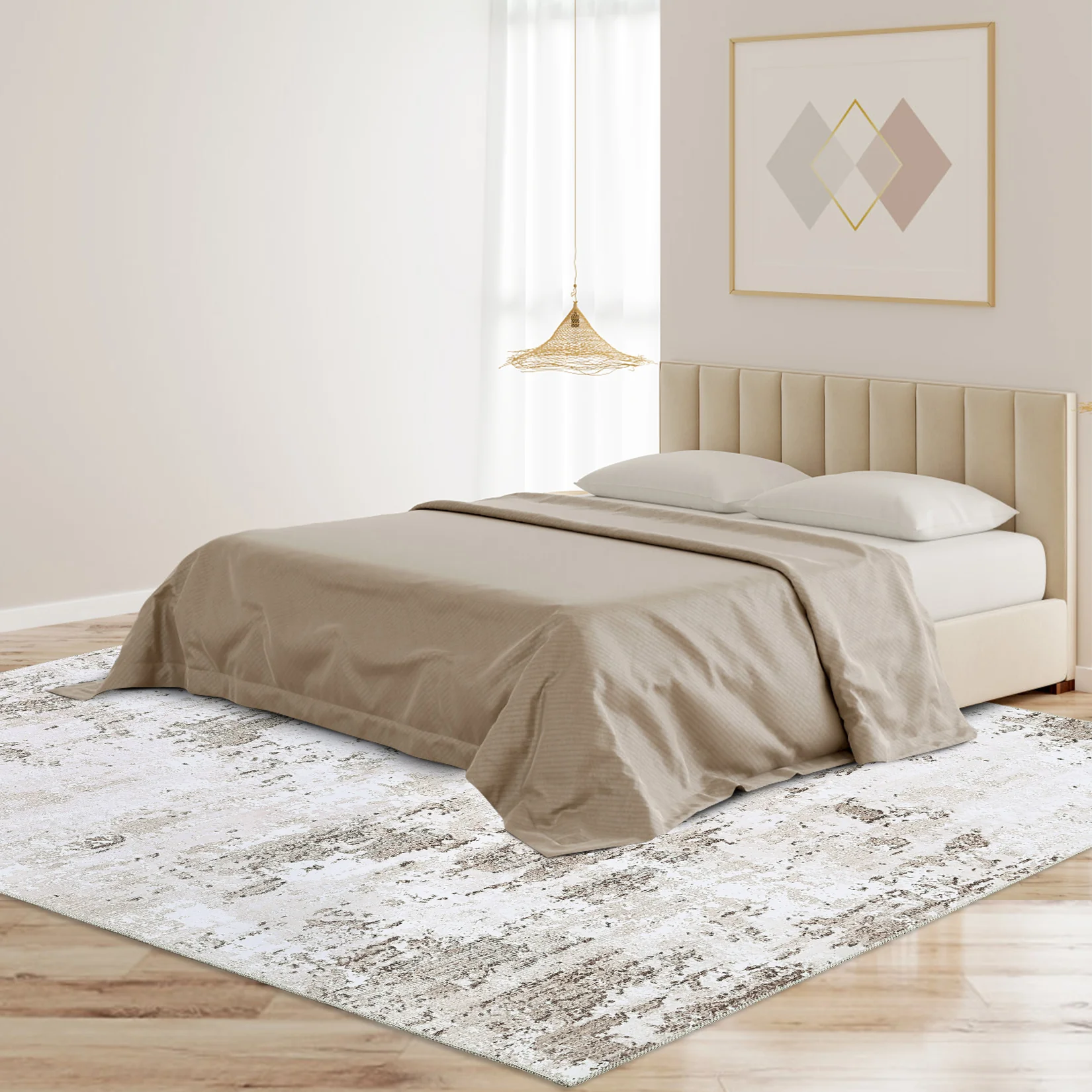 Garvee Abstract Taupe 5x7 Machine Washable Modern Rug Distressed Floor Mat Indoor Soft Floor Cover Low Pile Living Room Rug Non-Shedding Foldable Washable Throw Carpet Non Slip Bedroom Thin Rug Taupe - Image 4