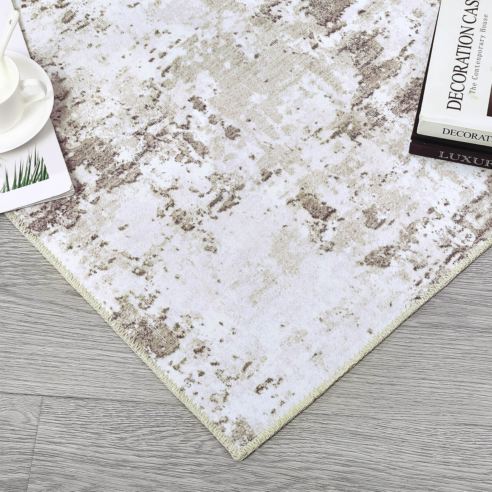 Garvee Abstract Taupe 5x7 Machine Washable Modern Rug Distressed Floor Mat Indoor Soft Floor Cover Low Pile Living Room Rug Non-Shedding Foldable Washable Throw Carpet Non Slip Bedroom Thin Rug Taupe - Image 5