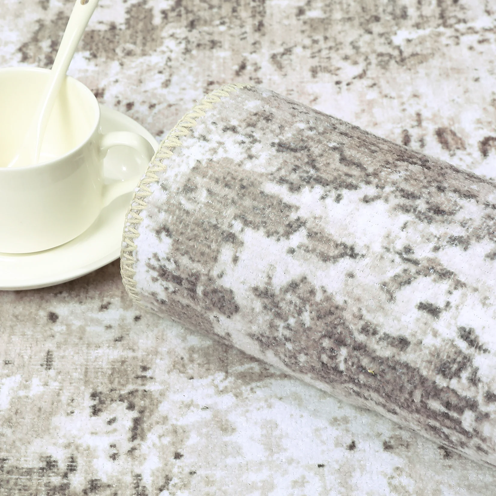 Garvee Abstract Taupe 5x7 Machine Washable Modern Rug Distressed Floor Mat Indoor Soft Floor Cover Low Pile Living Room Rug Non-Shedding Foldable Washable Throw Carpet Non Slip Bedroom Thin Rug Taupe - Image 7