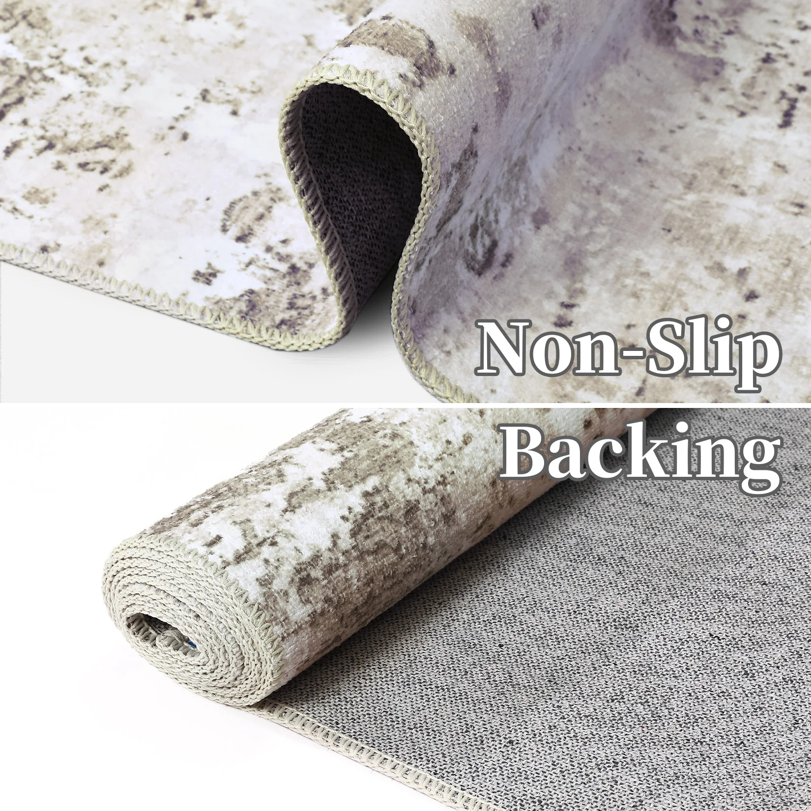 Garvee Abstract Taupe 5x7 Machine Washable Modern Rug Distressed Floor Mat Indoor Soft Floor Cover Low Pile Living Room Rug Non-Shedding Foldable Washable Throw Carpet Non Slip Bedroom Thin Rug Taupe - Image 8