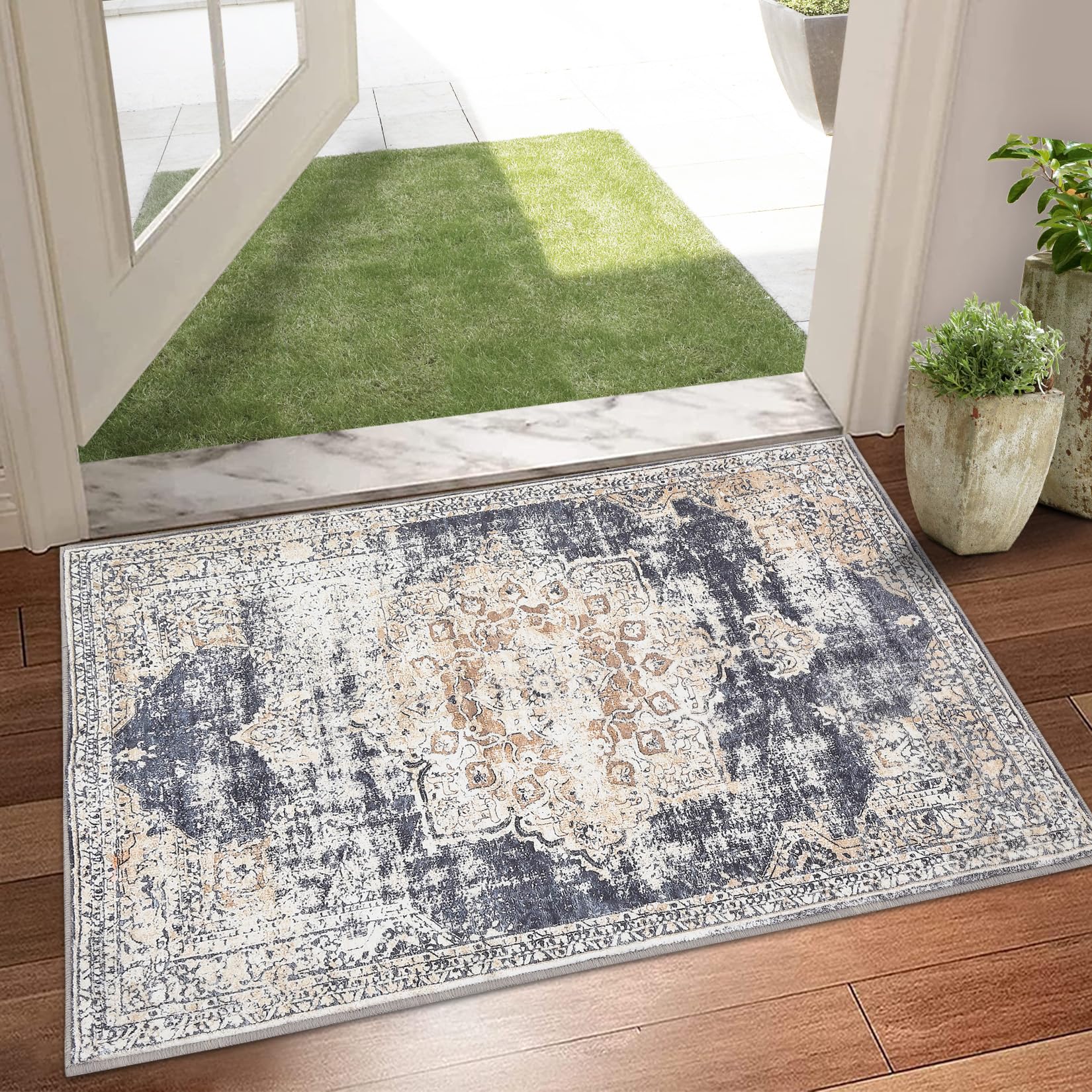 Garvee 2x6 Vintage Washable Area Rug, Oriental Medallion Printed Indoor Rugs, Low Profile Pile Rubber Backing Ideal for Living Room Dining Room Bedroom Office - Image 5