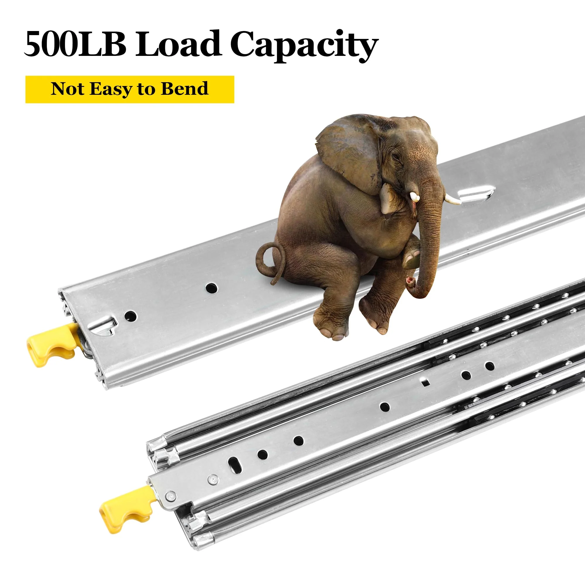 Garvee Heavy Duty Drawer Slides, 18 20 22 24 26 28 30 32 34 36 38 40 44 48 60 Inch 500 Lbs Load Capacity Drawer Slides, Ball Bearing Lock-in & Lock-Out, 3-Fold Full Extension with Lock - Image 3
