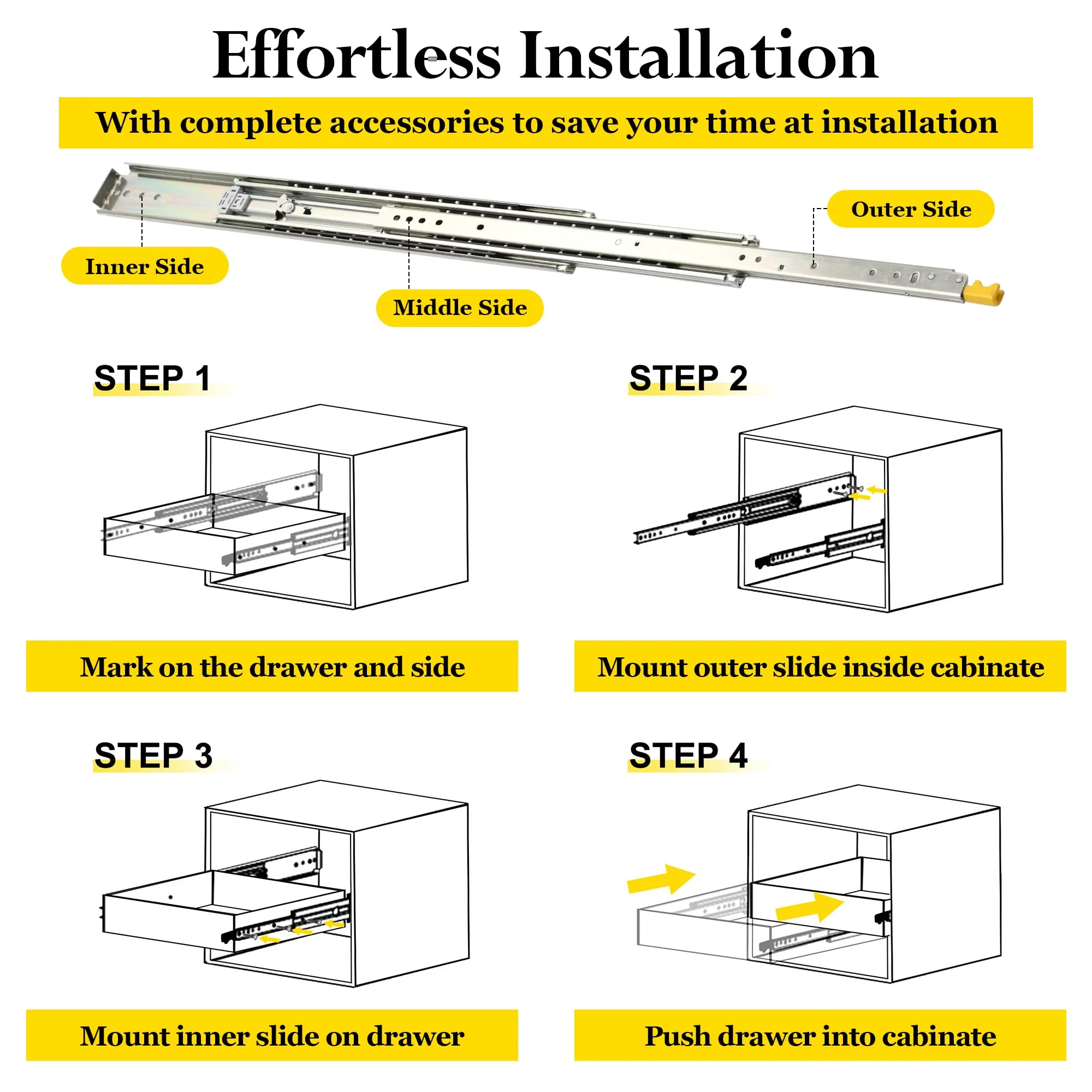 Garvee Heavy Duty Drawer Slides, 18 20 22 24 26 28 30 32 34 36 38 40 44 48 60 Inch 500 Lbs Load Capacity Drawer Slides, Ball Bearing Lock-in & Lock-Out, 3-Fold Full Extension with Lock - Image 4