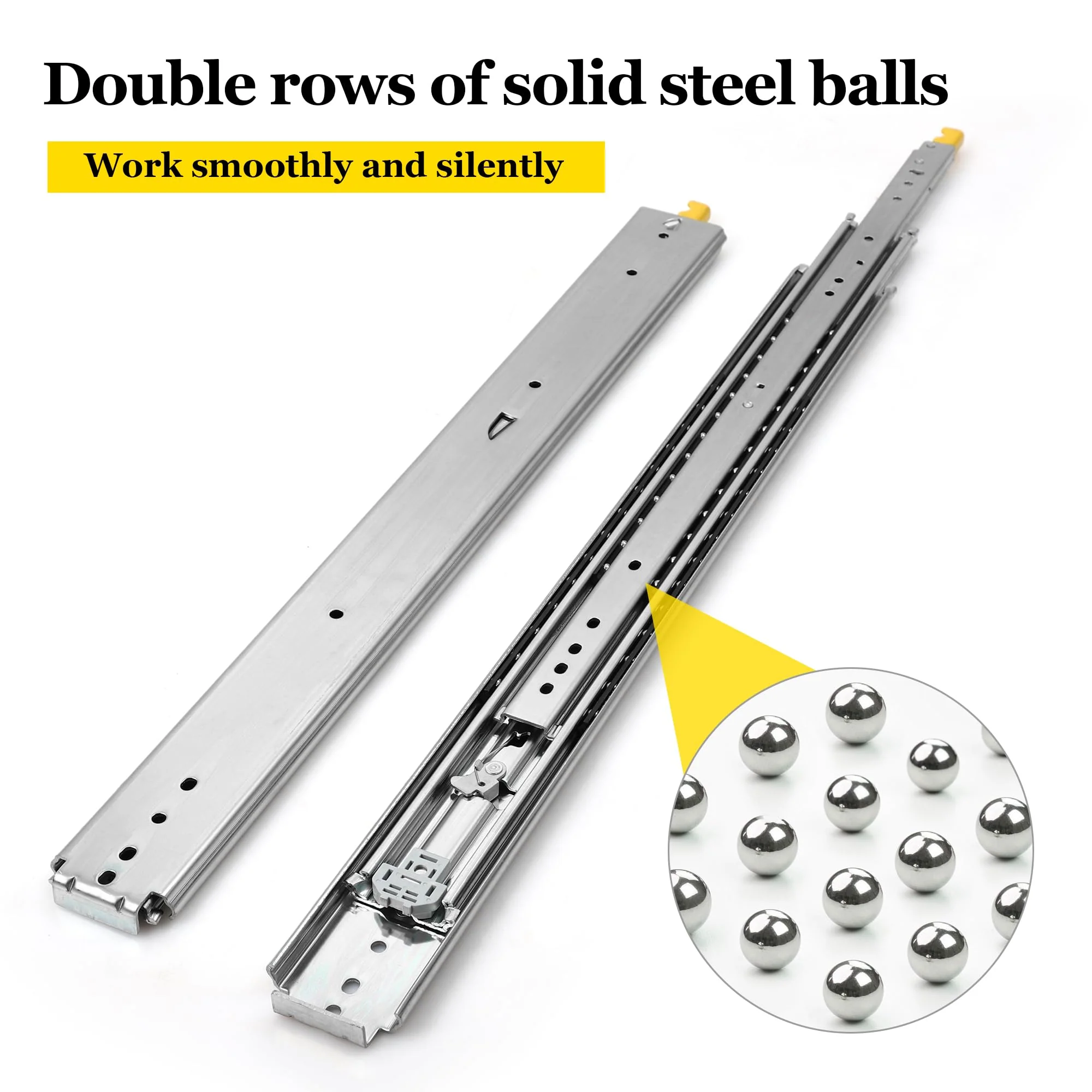 Garvee Heavy Duty Drawer Slides, 18 20 22 24 26 28 30 32 34 36 38 40 44 48 60 Inch 500 Lbs Load Capacity Drawer Slides, Ball Bearing Lock-in & Lock-Out, 3-Fold Full Extension with Lock - Image 6