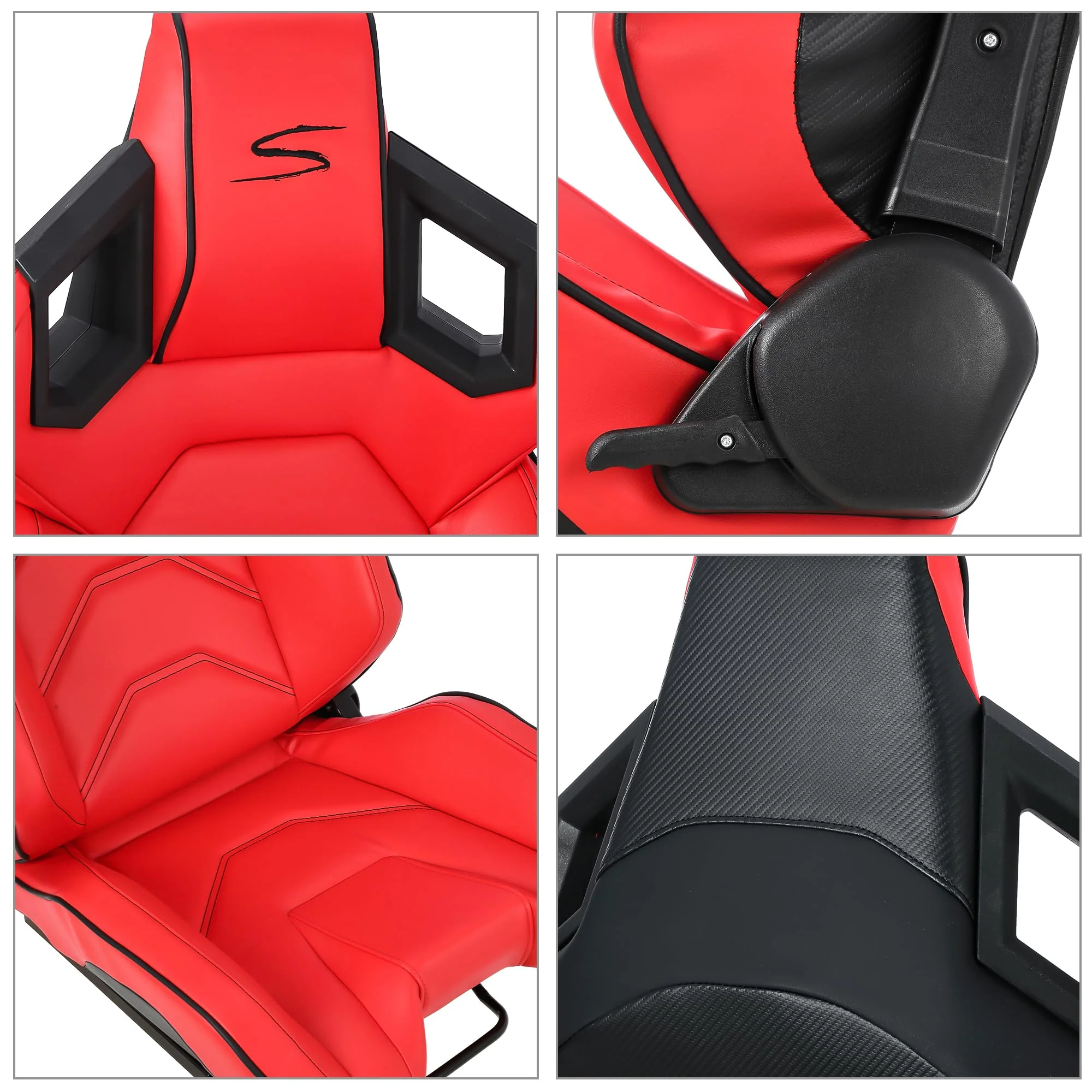 Garvee 1 Piece Universal Racing Seats with Dual Lock Sliders, PU Leather, Racing Bucket Seats, 23.6"×19.7"×37.4", Red+Black Stitching Racing Seat, Driver Side - Image 4