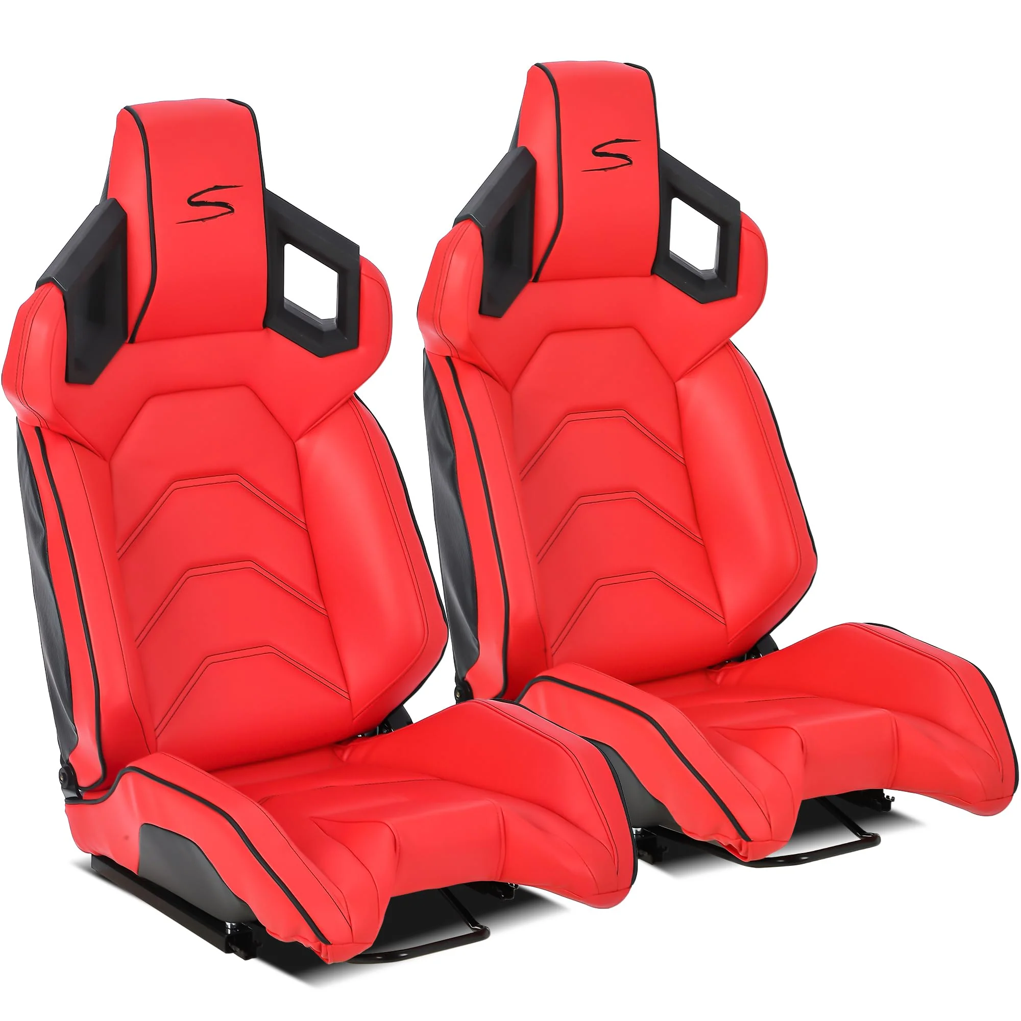 Garvee 1 Piece Universal Racing Seats with Dual Lock Sliders, PU Leather, Racing Bucket Seats, 23.6"×19.7"×37.4", Red+Black Stitching Racing Seat, Driver Side - Image 7