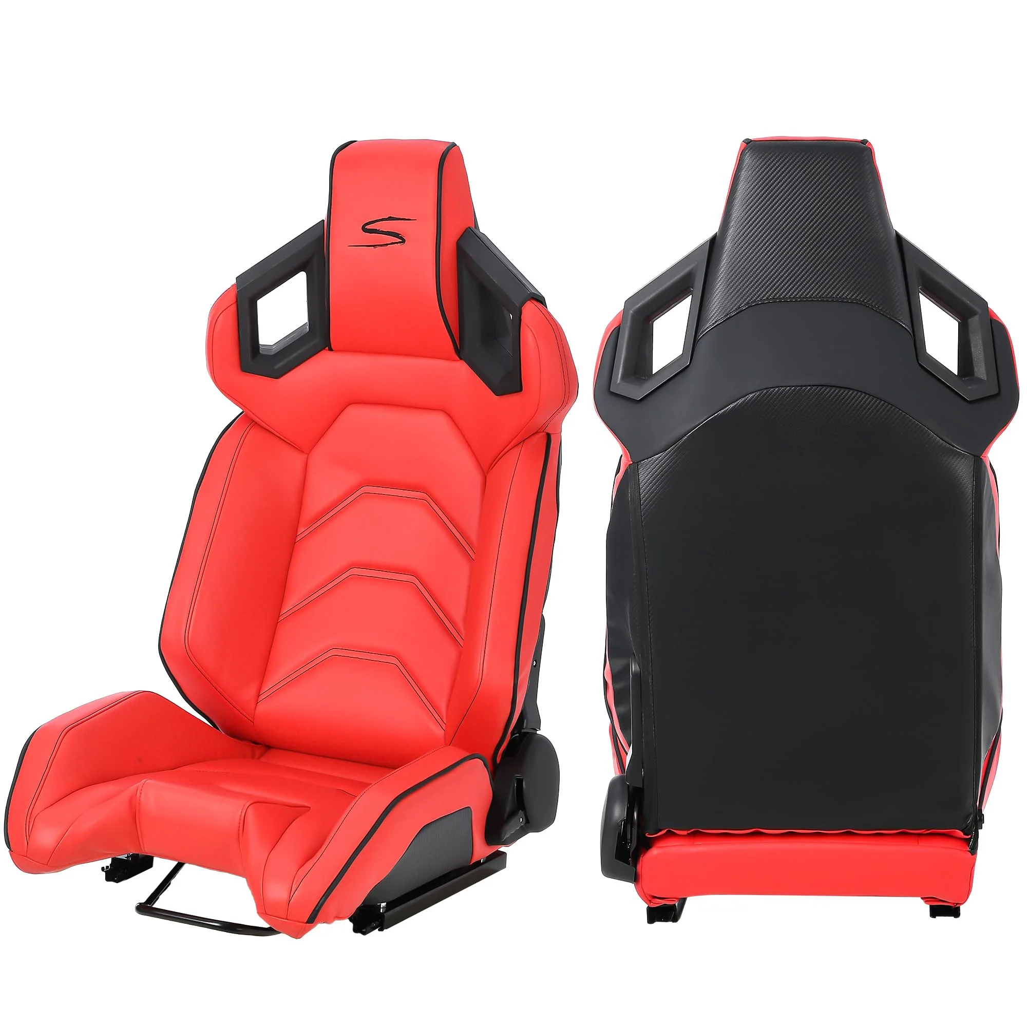 Garvee 1 Piece Universal Racing Seats with Dual Lock Sliders, PU Leather, Racing Bucket Seats, 23.6"×19.7"×37.4", Red+Black Stitching Racing Seat, Driver Side - Image 8