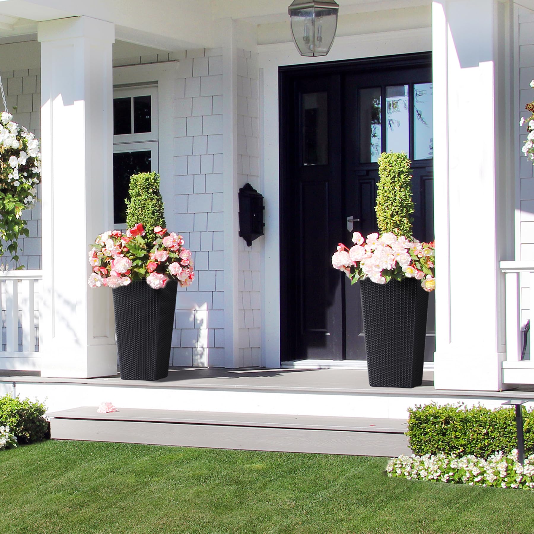 Garvee 23" Tall Planters Set of 2, Outdoor&Indoor Planter Pots, High Front Porch Planter Pots with Drainage Holes&Water Level Monitor&Inner Bucket, Automatic Watering, Convenience Instill, Black - Image 8