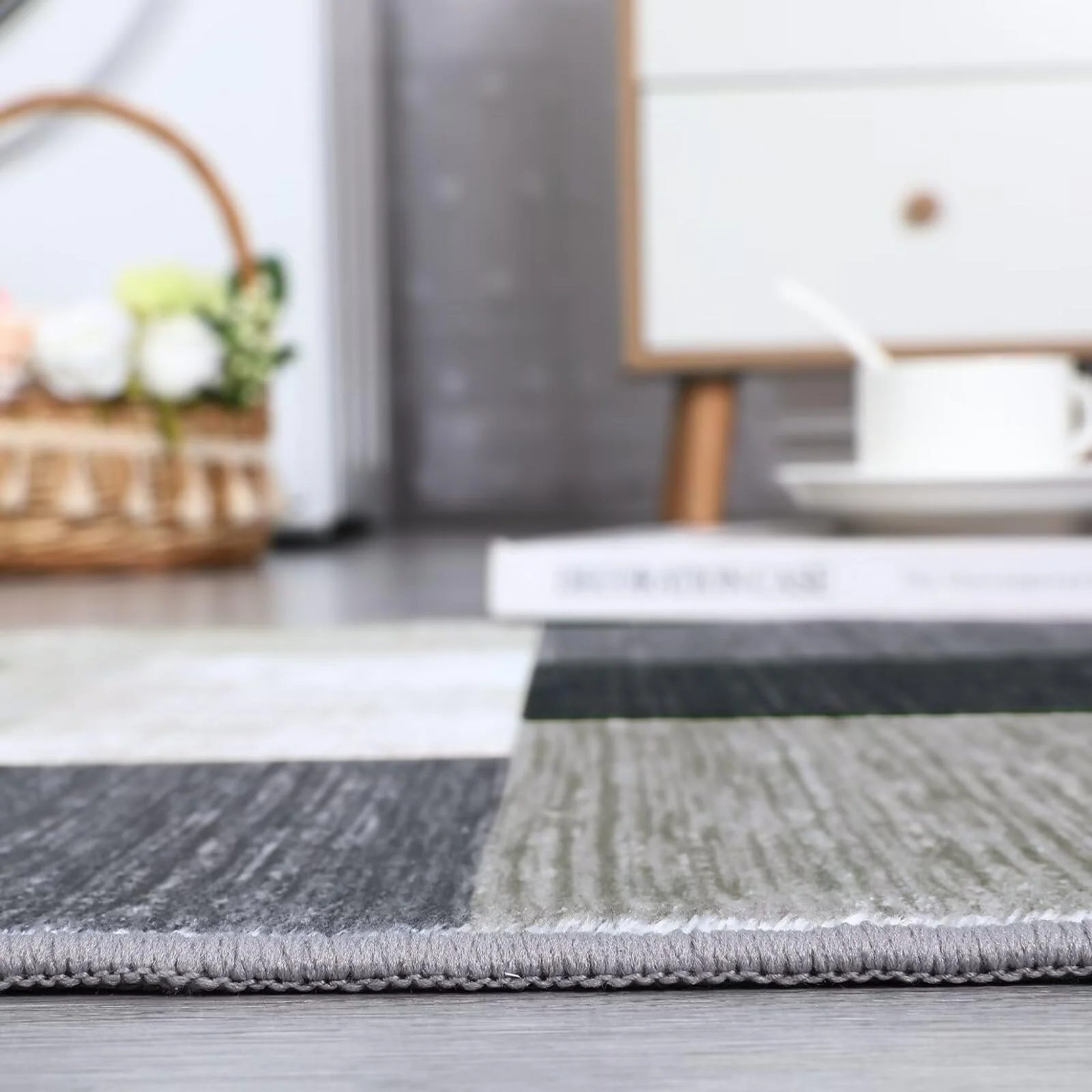 Garvee Area Rug 2x6 Runner Rug Washable Rug Modern Boxes Hallway Runners Non-Slip Entryway Runners Indoor Geometric Patchwork Throw Carpet Non-Shedding Floor Mat Bedroom Bedside Laundry Kitchen Brown - Image 3